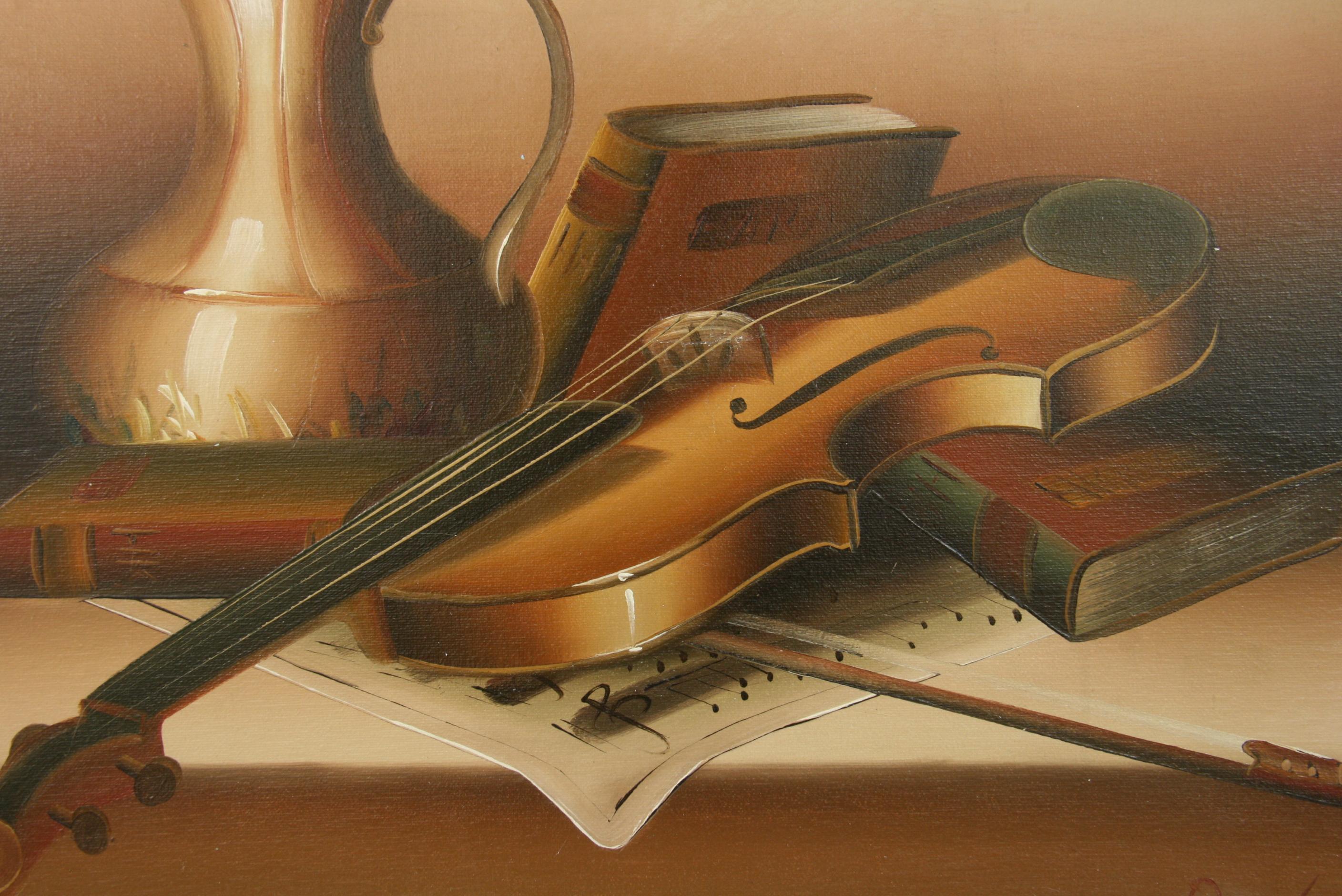 Violin Musical Still Life Oil Painting For Sale 3