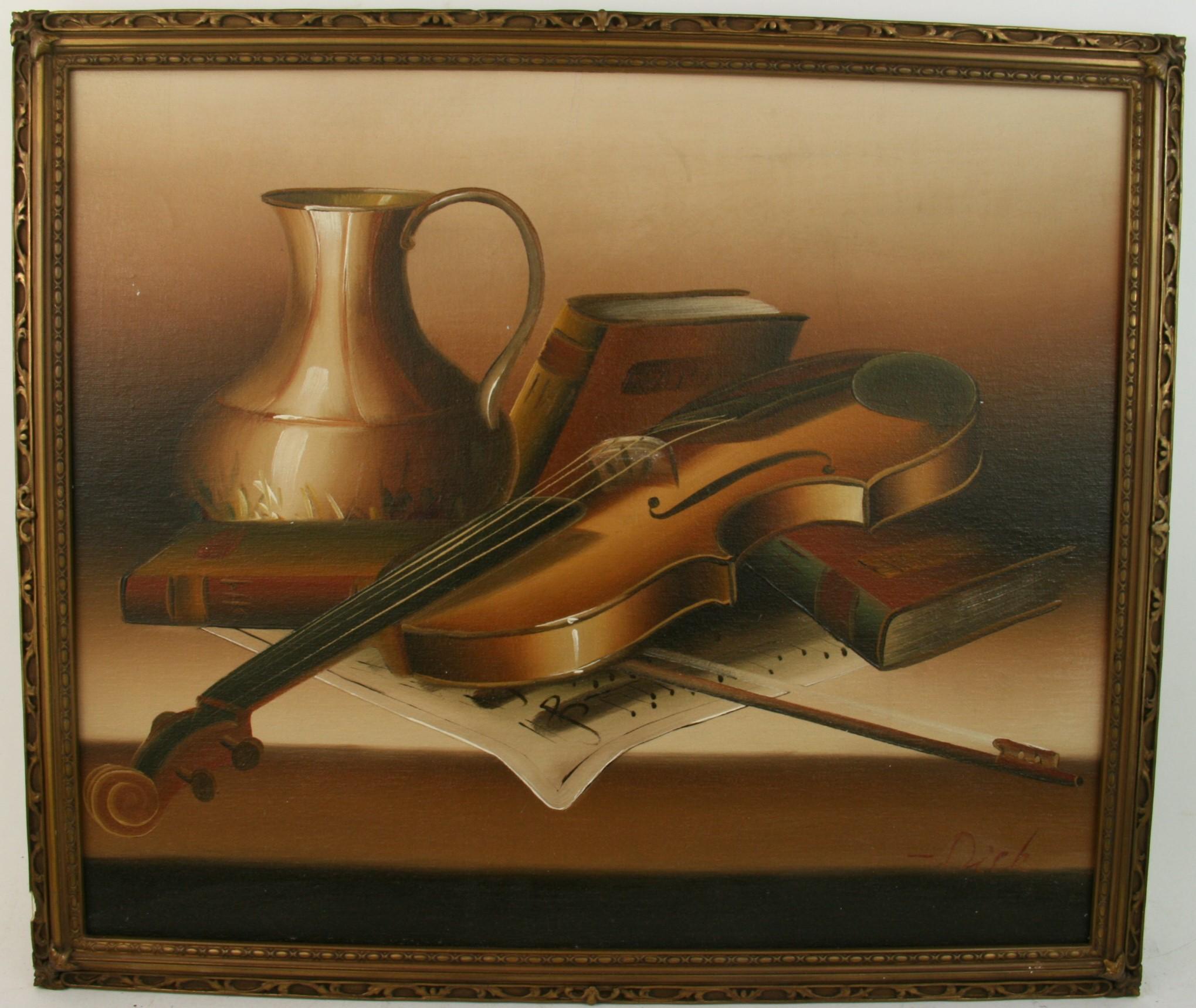 Violin Musical Still Life Oil Painting For Sale 5