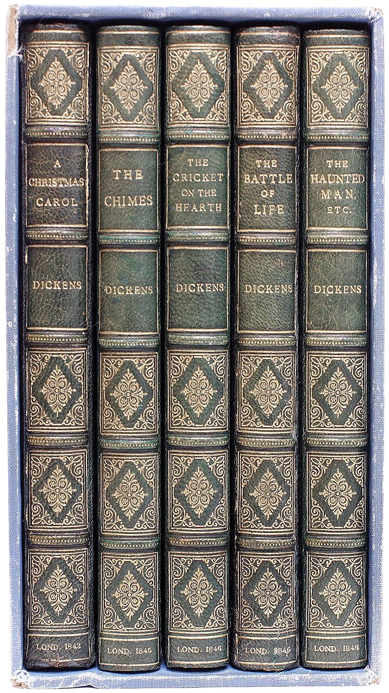 AUTHOR: DICKENS, Charles. 

TITLE: The Christmas Books: A Christmas Carol; The Chimes; The Battle of Life; Cricket on the Hearth; The Haunted Man and The Ghost's Bargain.

PUBLISHER: London: Chapman and Hall 1843-48.

DESCRIPTION: FIRST EDITION