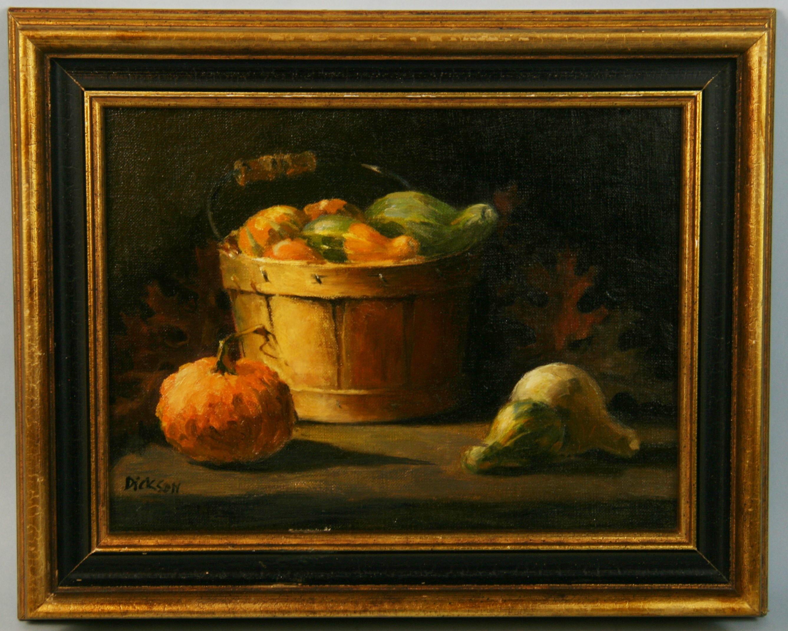 Impressionniste  Nature morte aux légumes dans un panier - Painting de Dickson