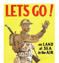 Original Let's Go U. S. Marines On Land at Sea in the Air vintage WW2 poster