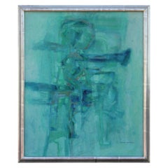 Vintage "Geraldine Smaragderine" Turquoise Expressionist Abstract Painting