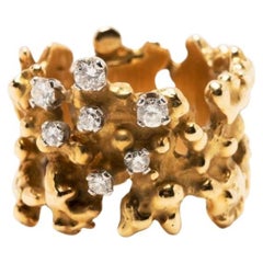 Dickson Yewn 1970's Gold and Diamond Openwork Design Ring