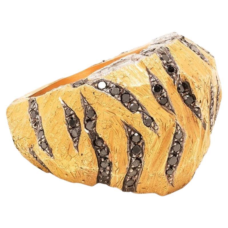 Dickson Yewn 1970's Tiger patterned gold and  Black Diamond Ring For Sale