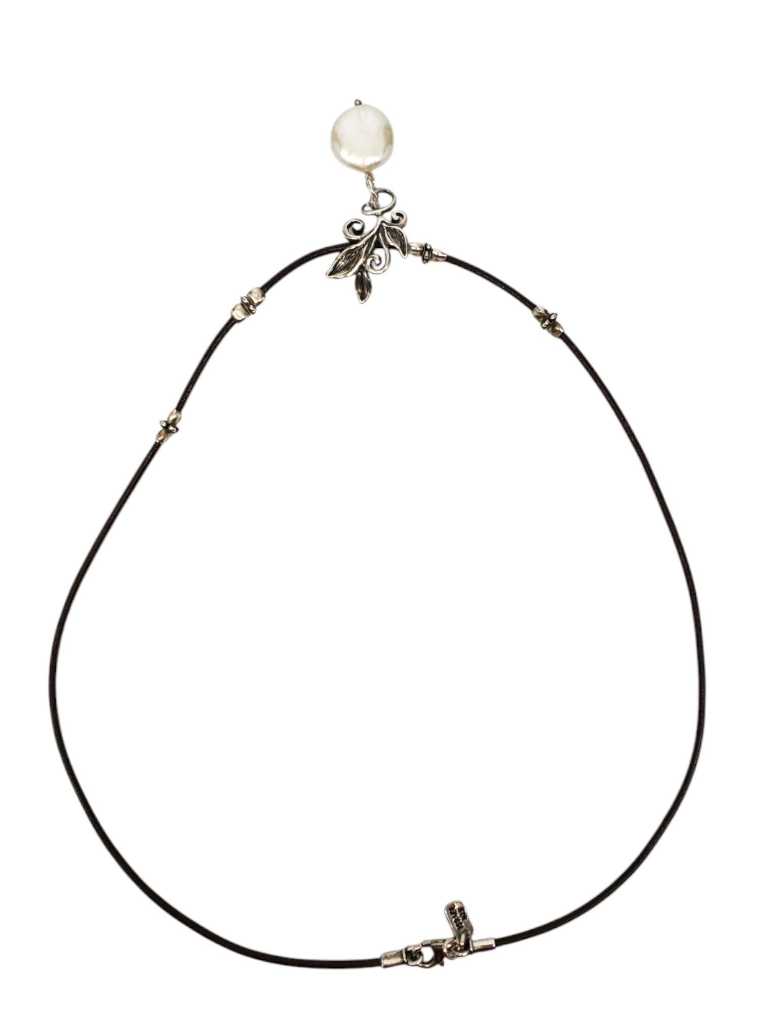 DIDAE Collar de plata de ley con colgante de perlas en forma de hoja y enredadera #21618 Corte redondo en venta