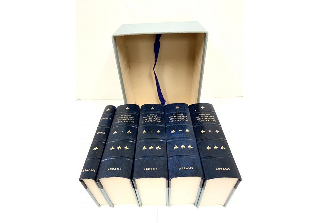 Diederot Encycopedia, The Complete Illustrations Vol. 1 - 4 and an index volume presented in a slipcase with ribbon. Profusely illustrated in black and out throughout.
Published by Harry N. Abrams Inc, Publishers, N.Y. Copyright Arnoldo Mondadori