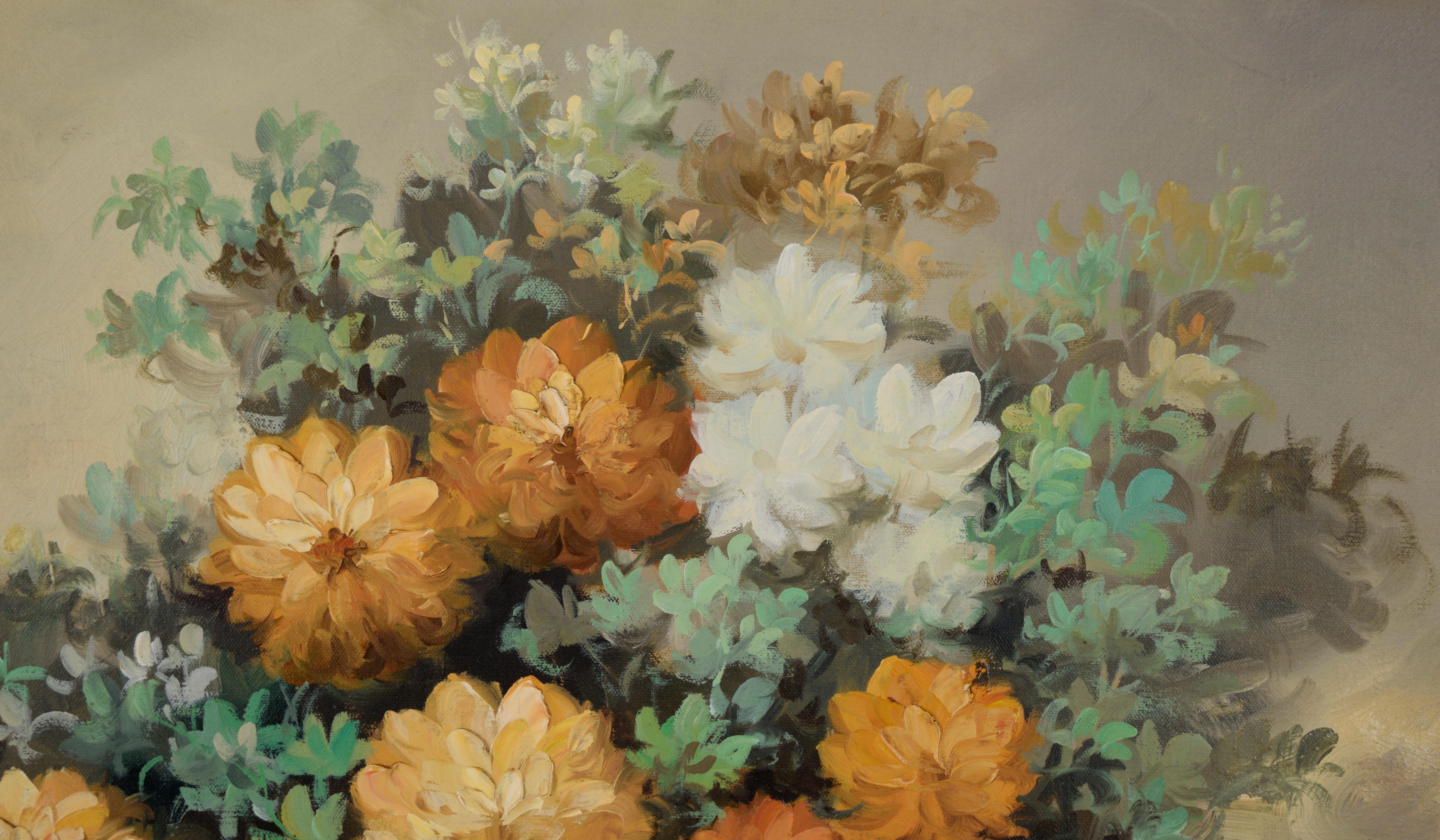 Natura morta con composizione floreale bianca e gialla Olio originale su tela - Painting Impressionismo di Didi Fernandez
