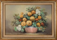 Still Life with White and Yellow Floral Arrangement Original Oil on Canvas