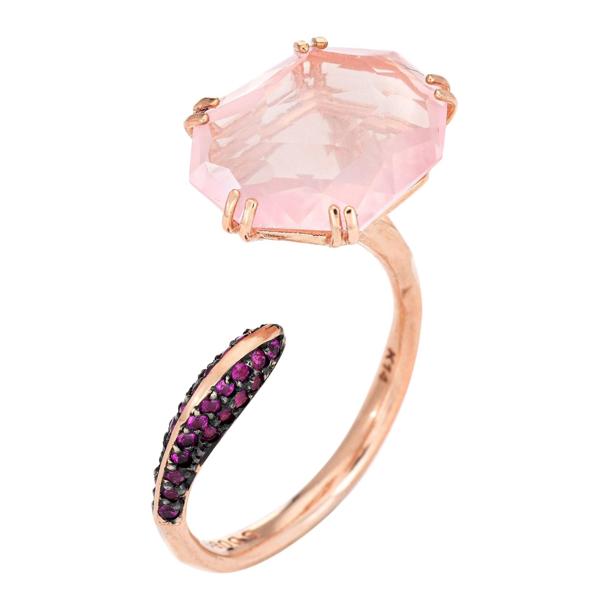 Didier Dubot Rose Quartz Ruby Ring Estate 14 Karat Gold Abstract Korea Jewelry For Sale