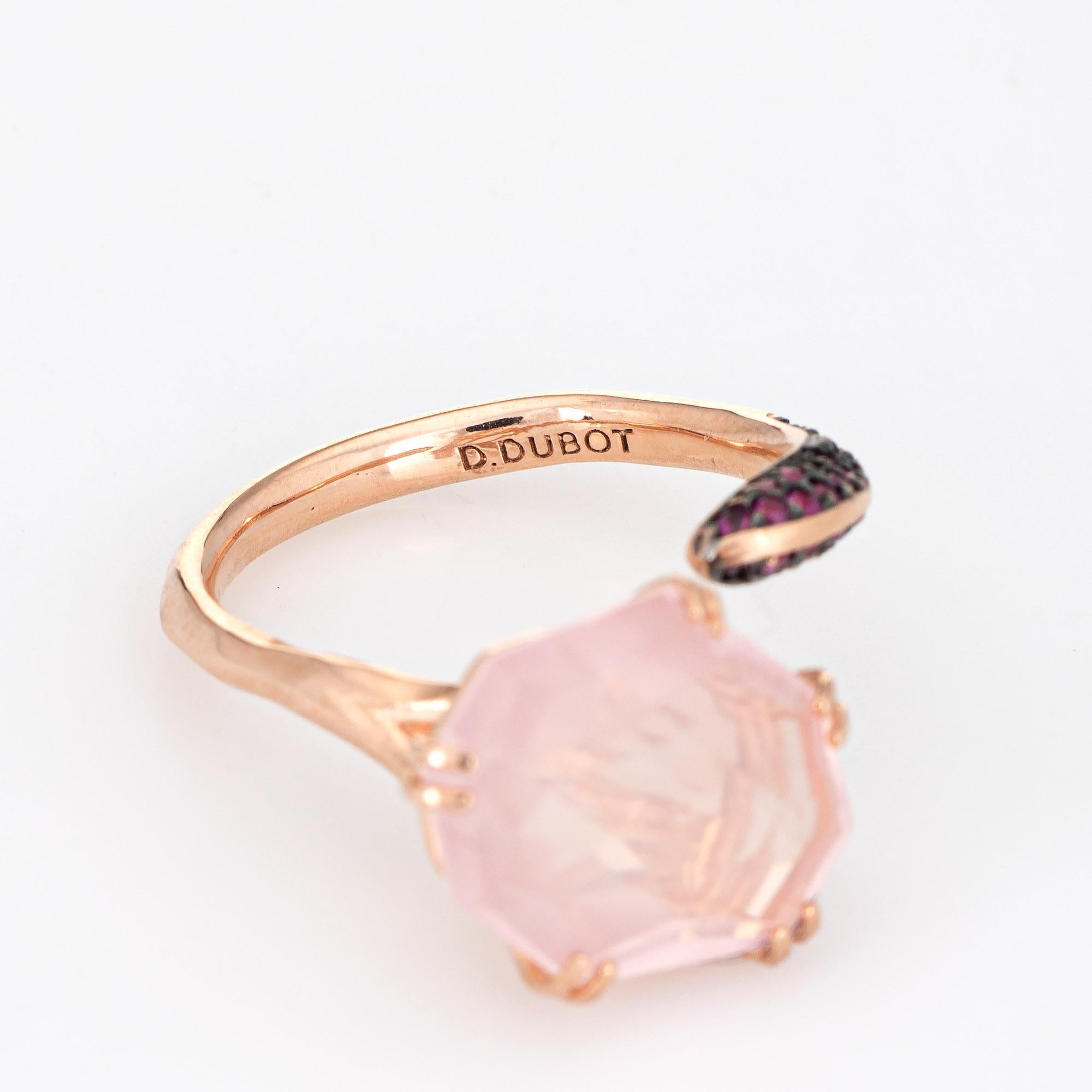 Octagon Cut Didier Dubot Rose Quartz Ruby Ring Estate 14 Karat Gold Abstract Korea Jewelry For Sale