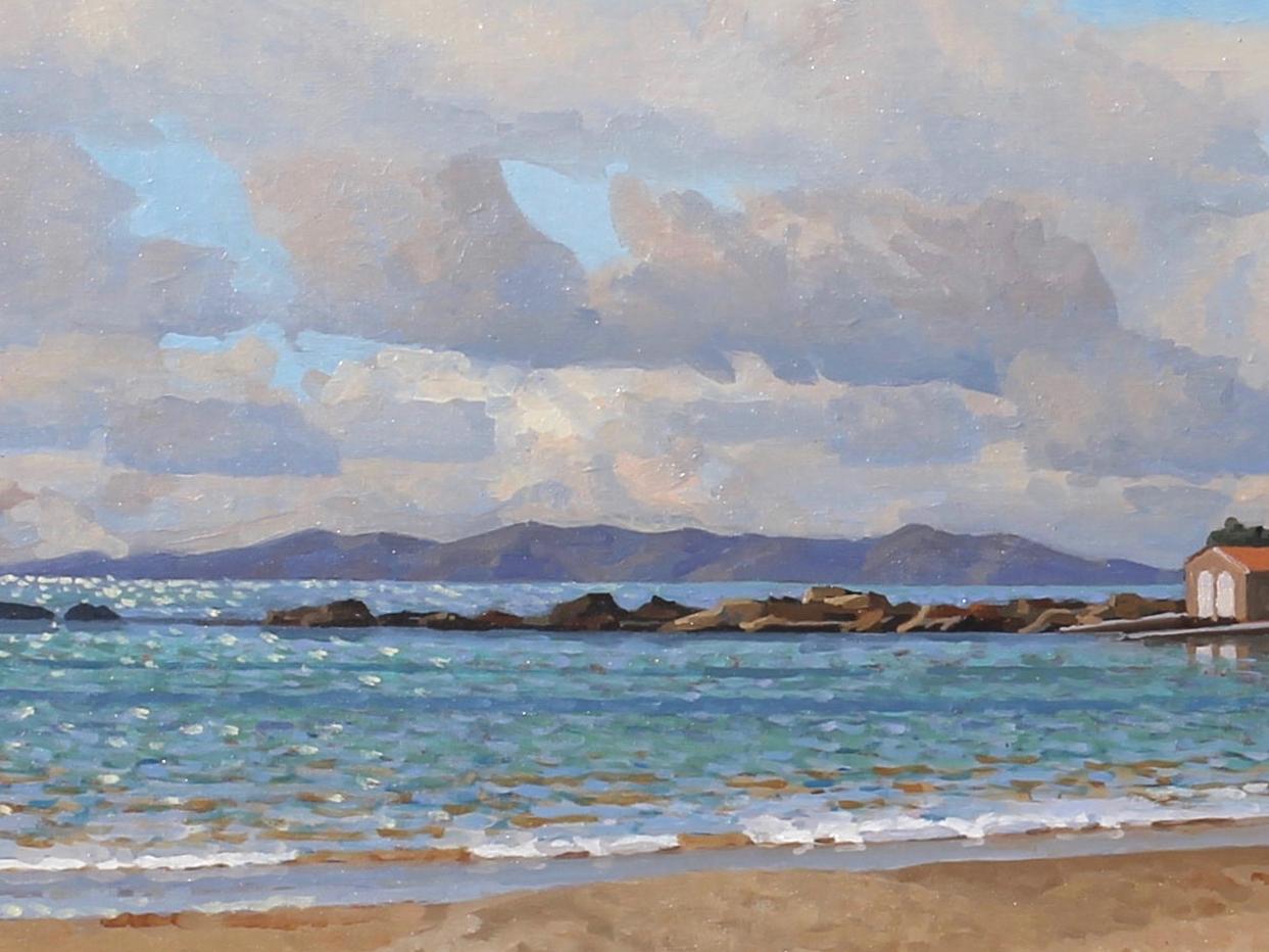 Le Lavandou en mer méditerranéenne - Gris Landscape Painting par Didier LAPÈNE