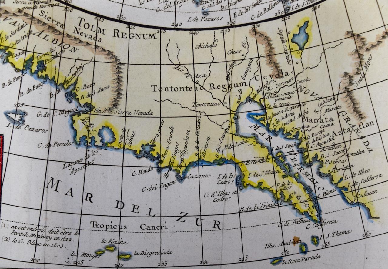 California: 18th Century Hand-colored Map by de Vaugondy For Sale 1