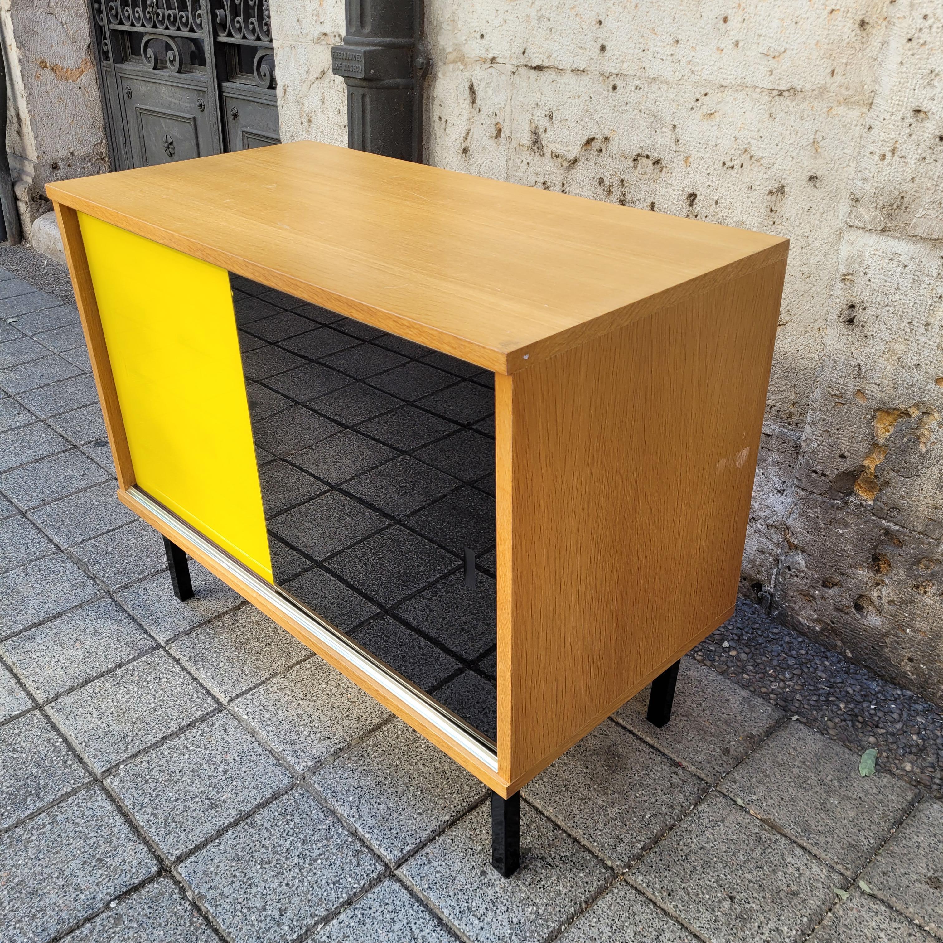 Didier Rozaffy mobilier modulaire jaune noir, bois et verre en vente 3