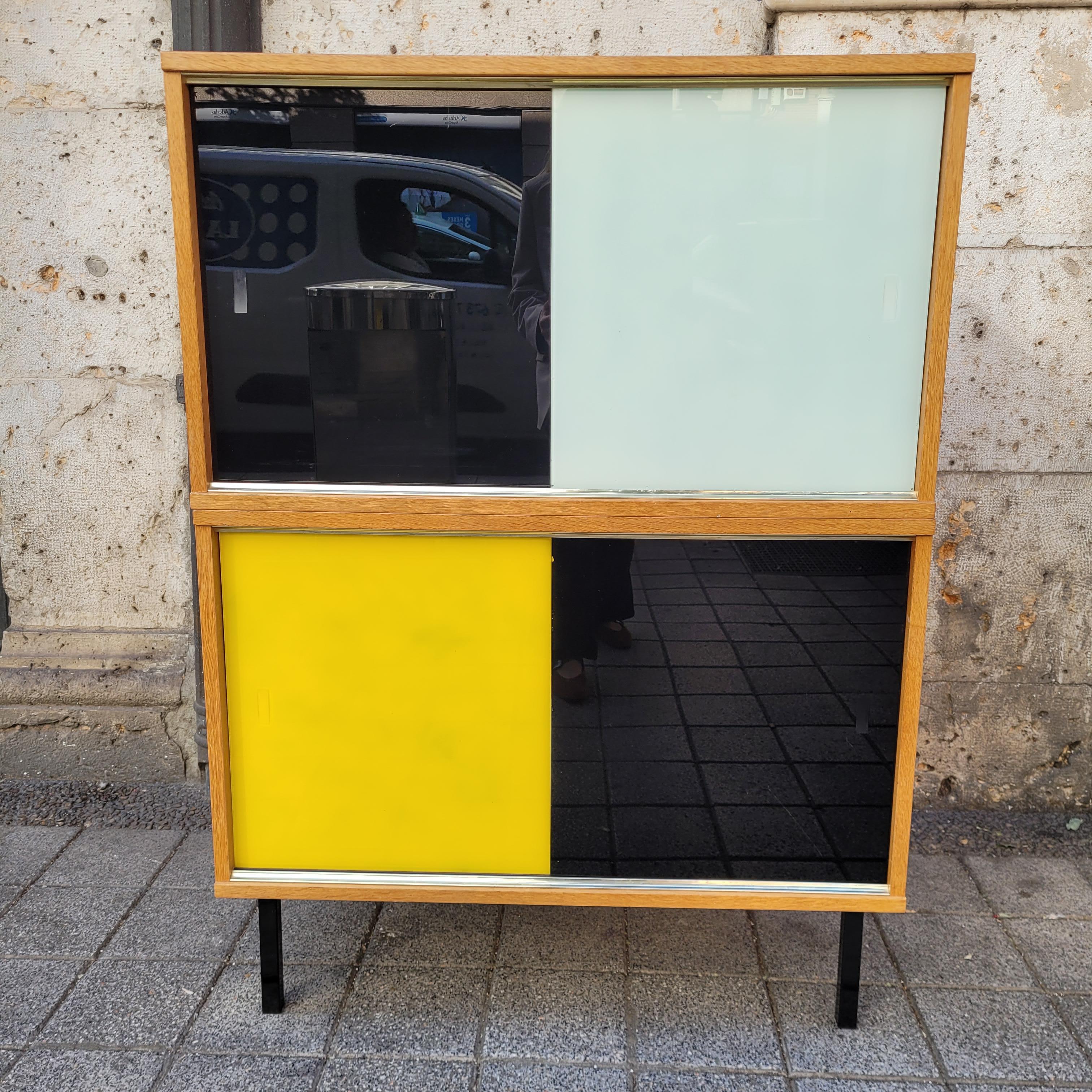 Didier Rozaffy mobilier modulaire jaune noir, bois et verre en vente 4