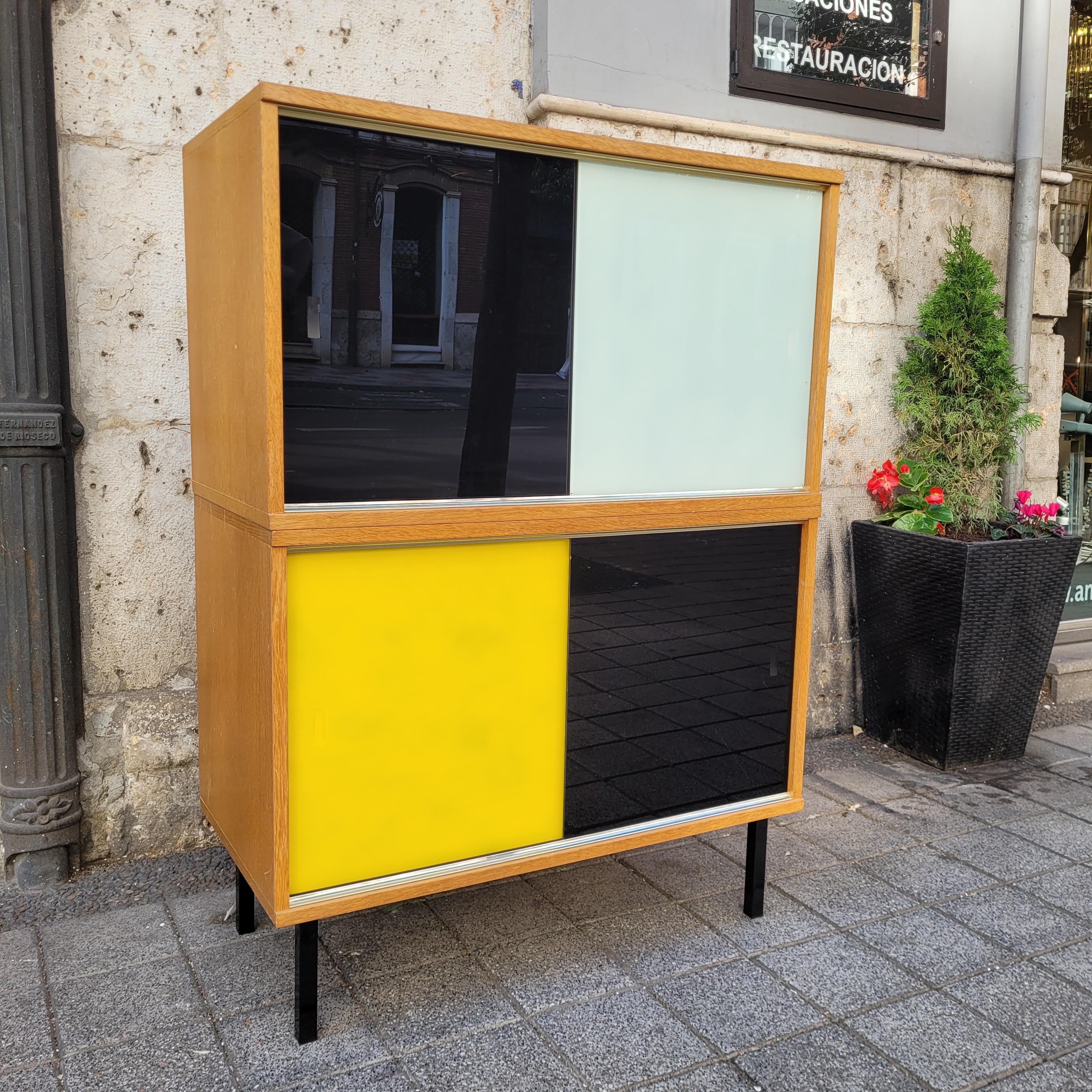 Didier Rozaffy mobilier modulaire jaune noir, bois et verre en vente 8