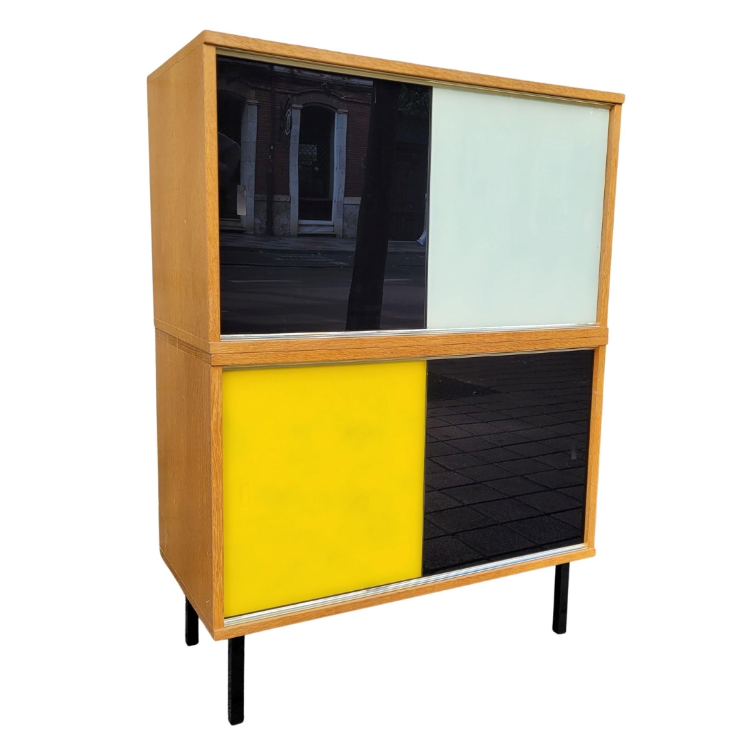 Didier Rozaffy mobilier modulaire jaune noir, bois et verre en vente 10
