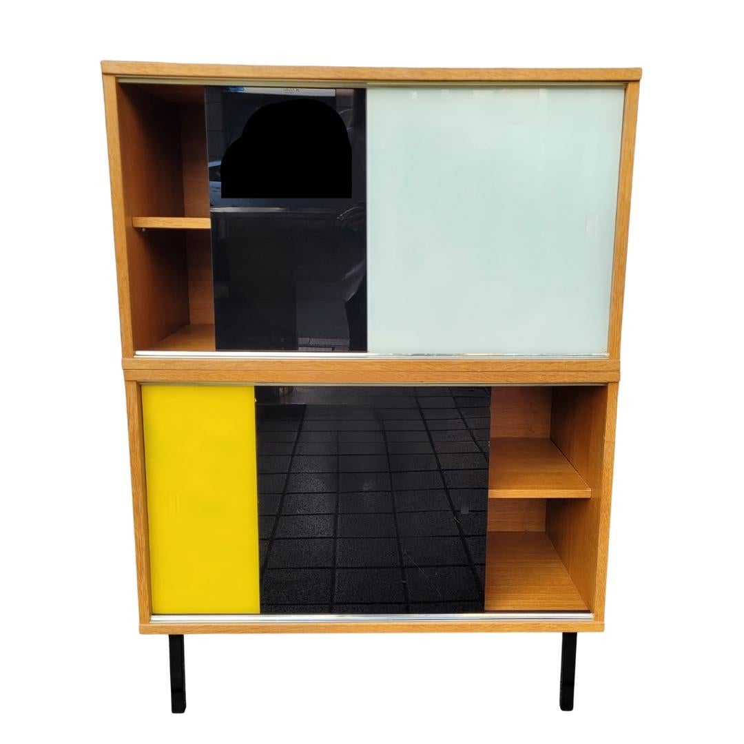 Mid-Century Modern Didier Rozaffy mobilier modulaire jaune noir, bois et verre en vente