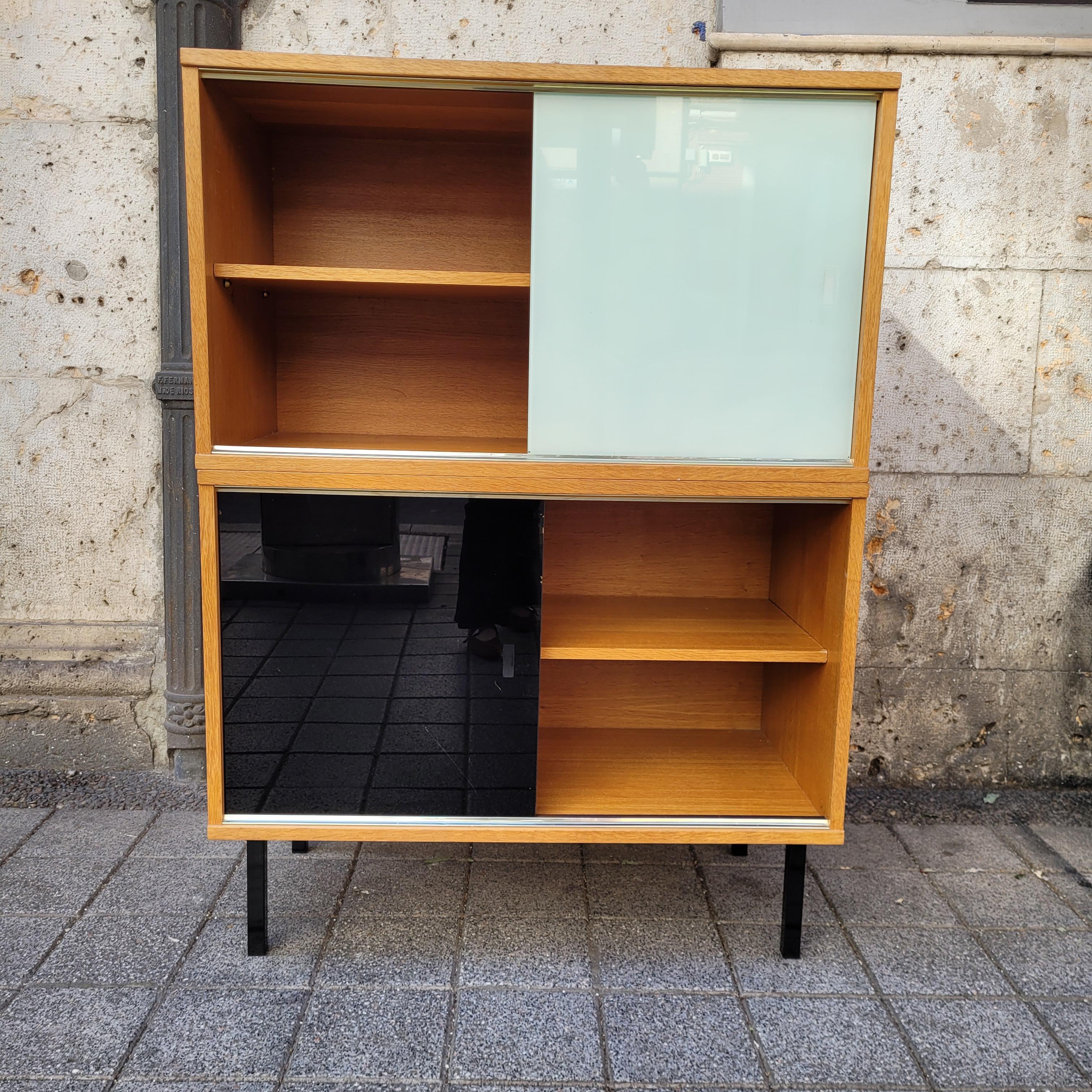 Bois Didier Rozaffy mobilier modulaire jaune noir, bois et verre en vente