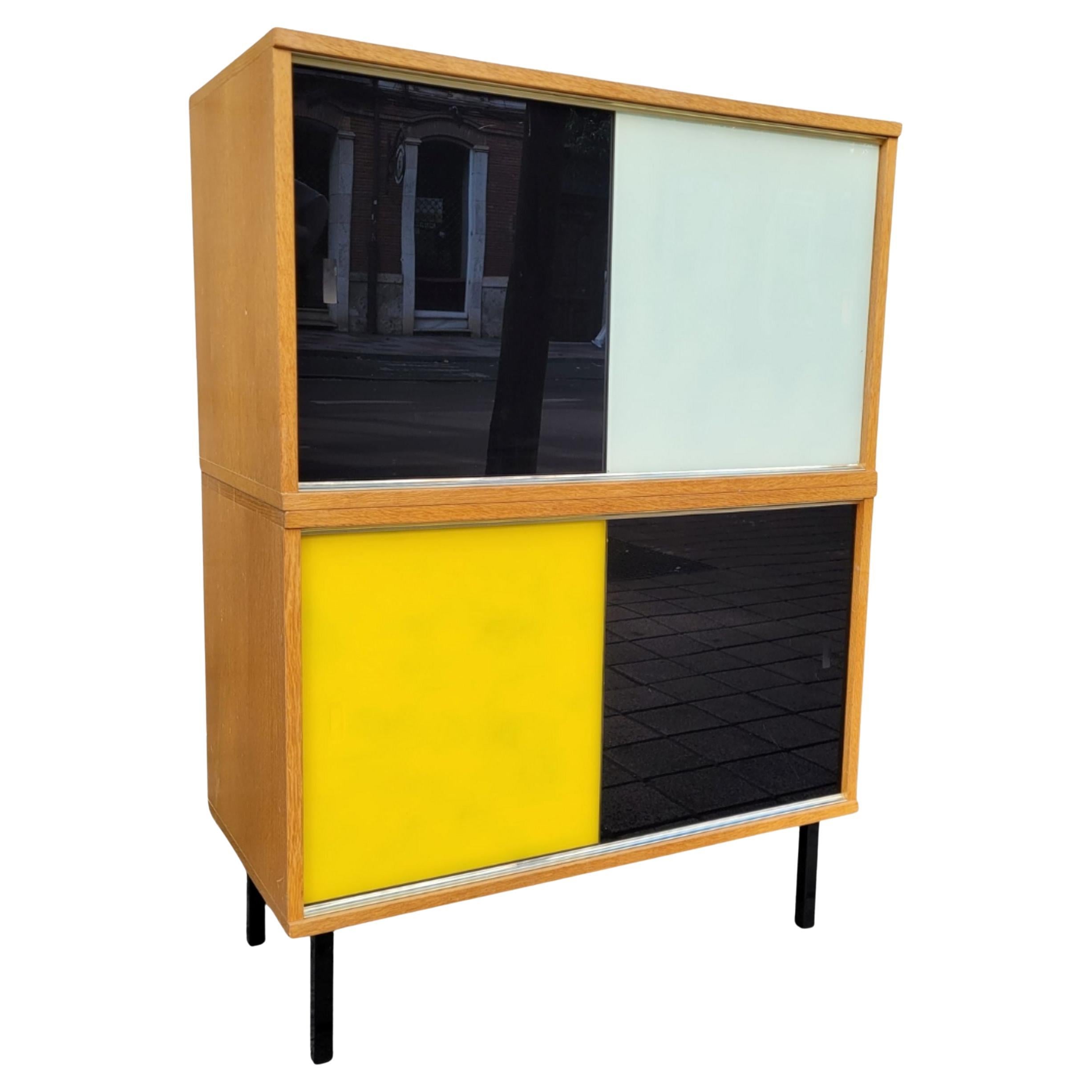 Didier Rozaffy mobilier modulaire jaune noir, bois et verre en vente