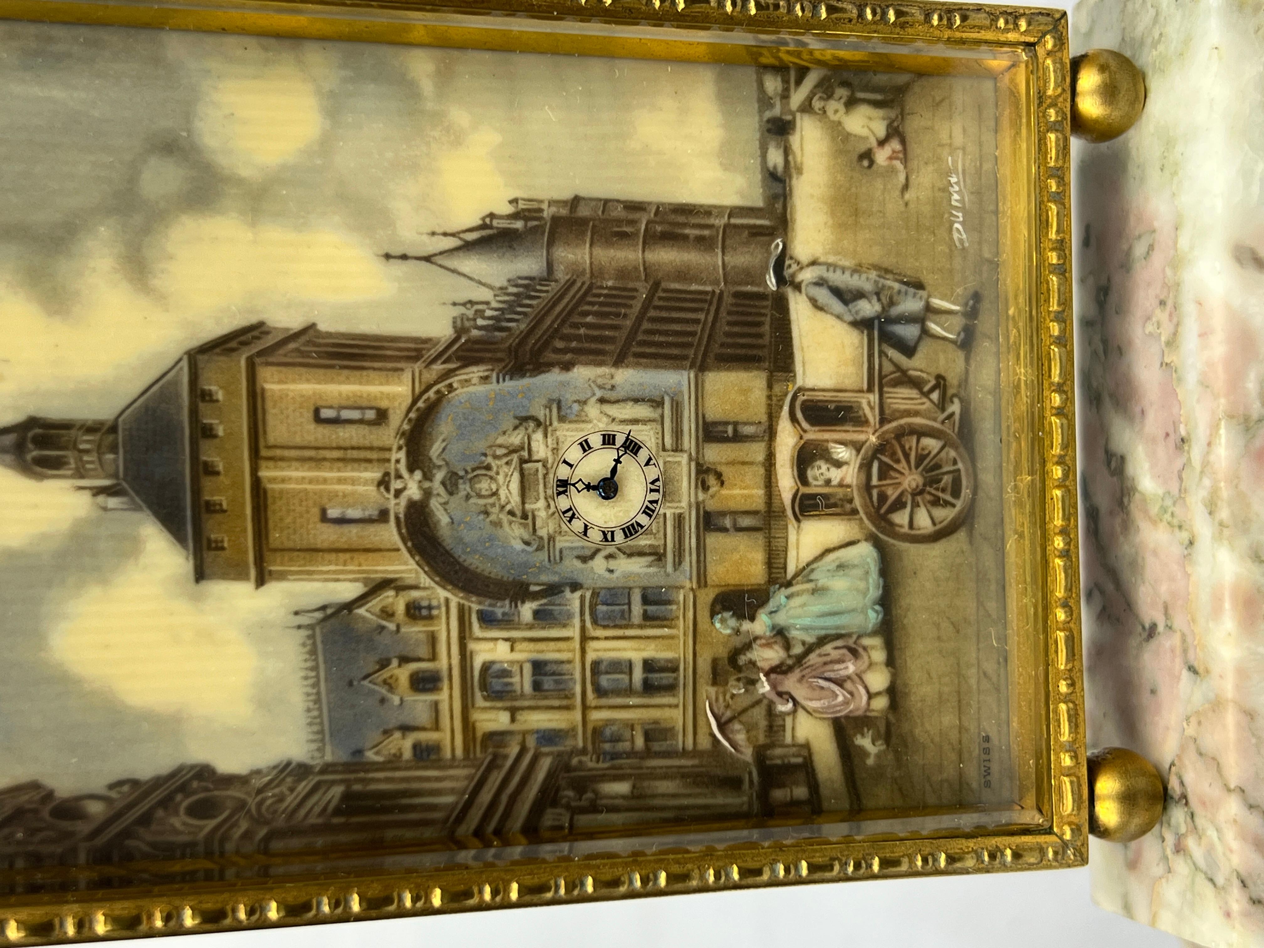 Brass Didisheim Goldschmidt & Fils Painted Table Clock 
