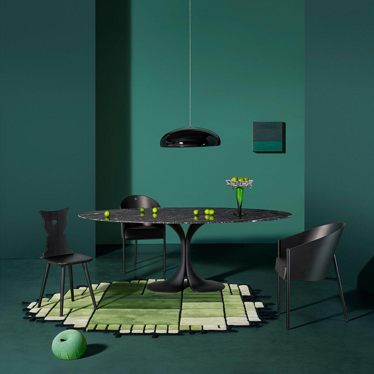 Moderne Table ovale Didymos avec plateau en marbre noir par Antonia Astori pour Driade en vente