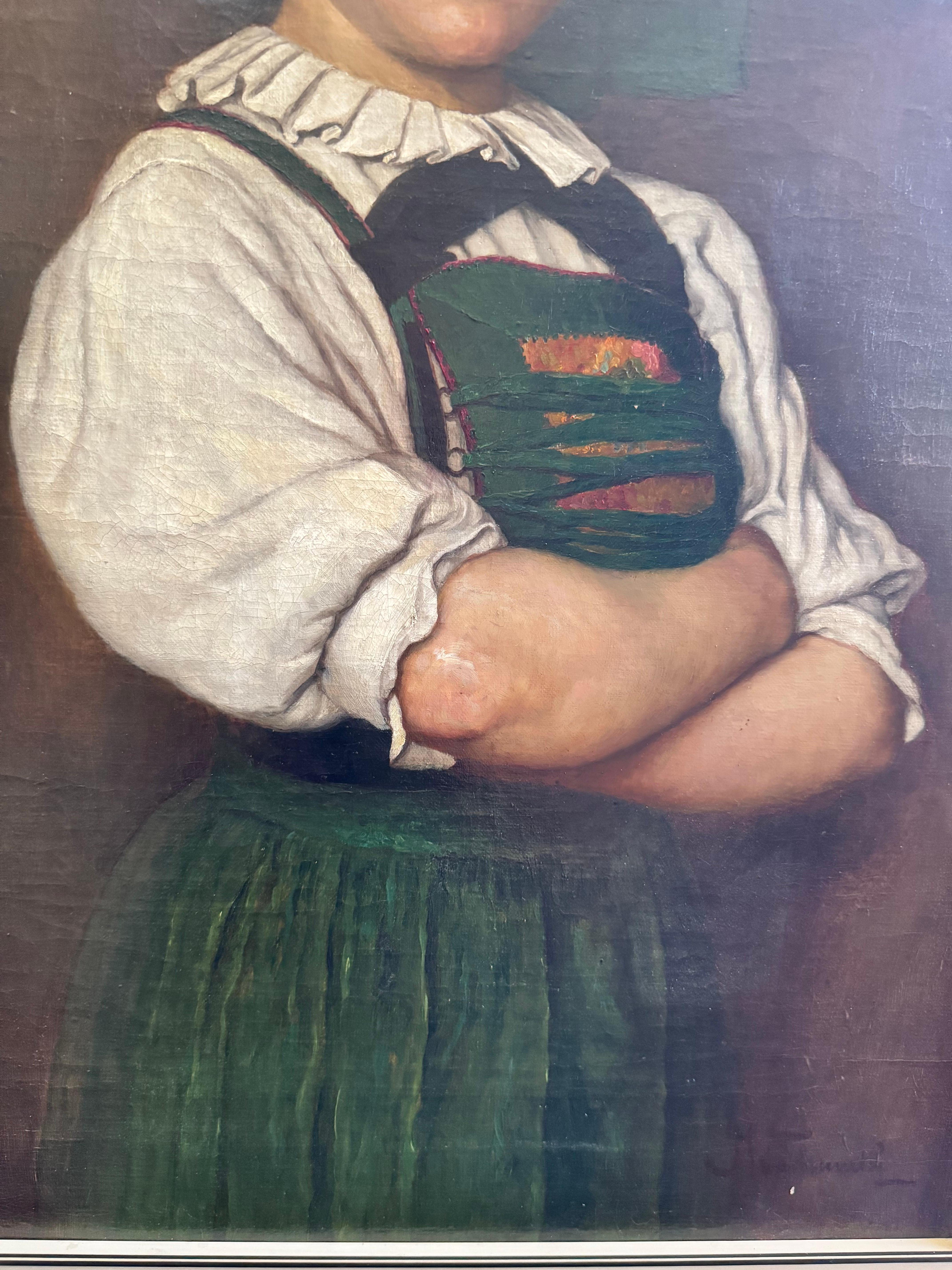 Allemand Die Sarntalerin - par Maximilian Wachsmuth - Portrait à l'huile d'une femme tyrolienne en vente