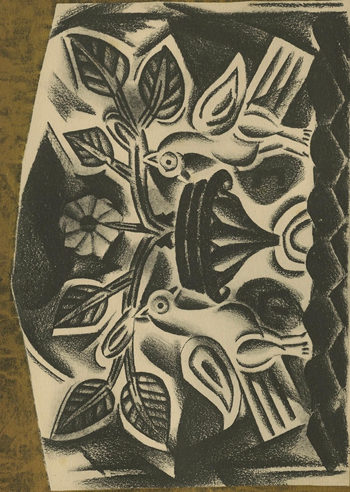 Die Tauben, 1923: Symbolische Tauben-Lithographie von Nathan Altmann im Zustand „Gut“ im Angebot in Langweer, NL