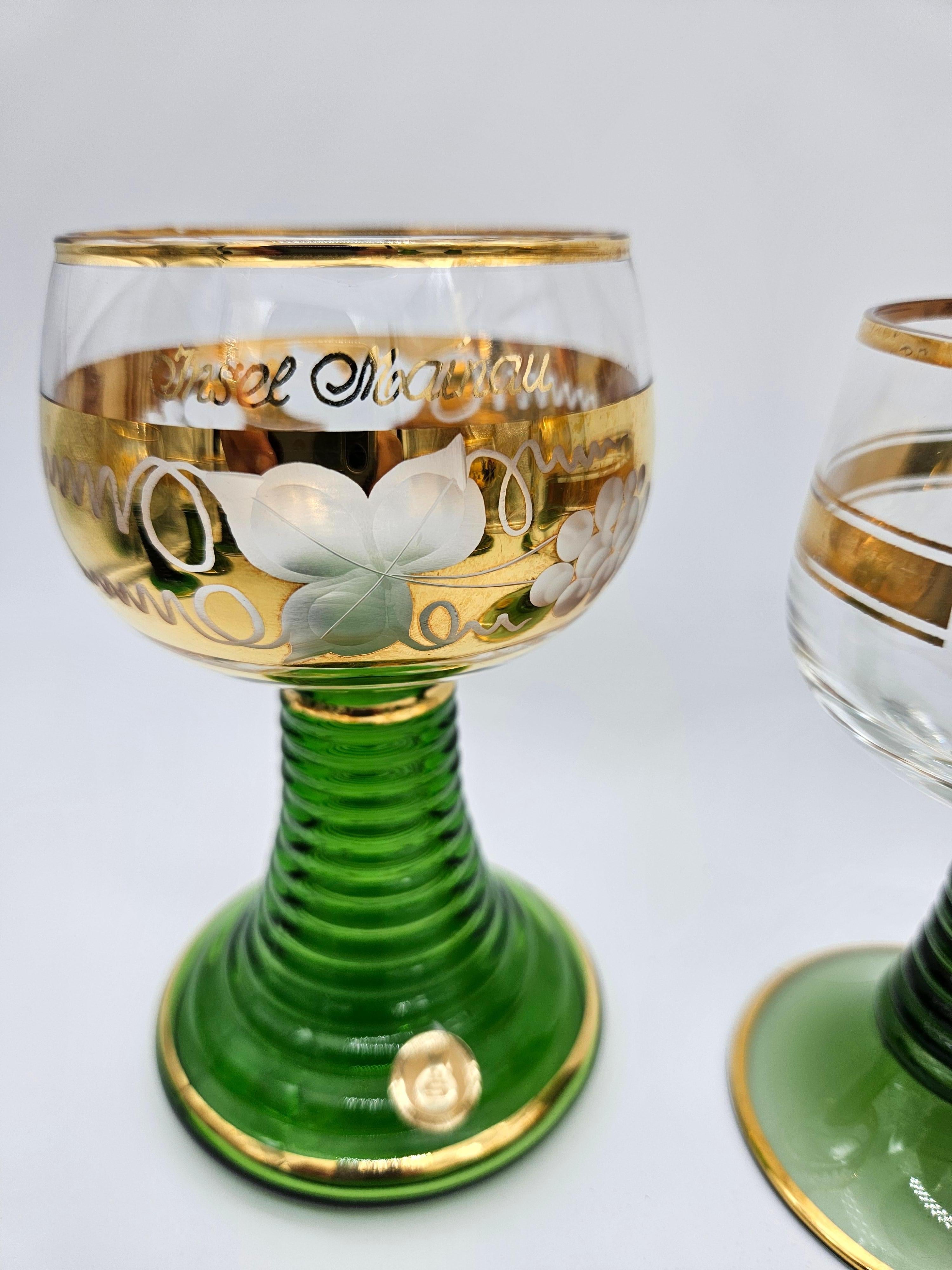 Romantic Ten gold and colored decorated glass glasses 20th century Germany For Sale