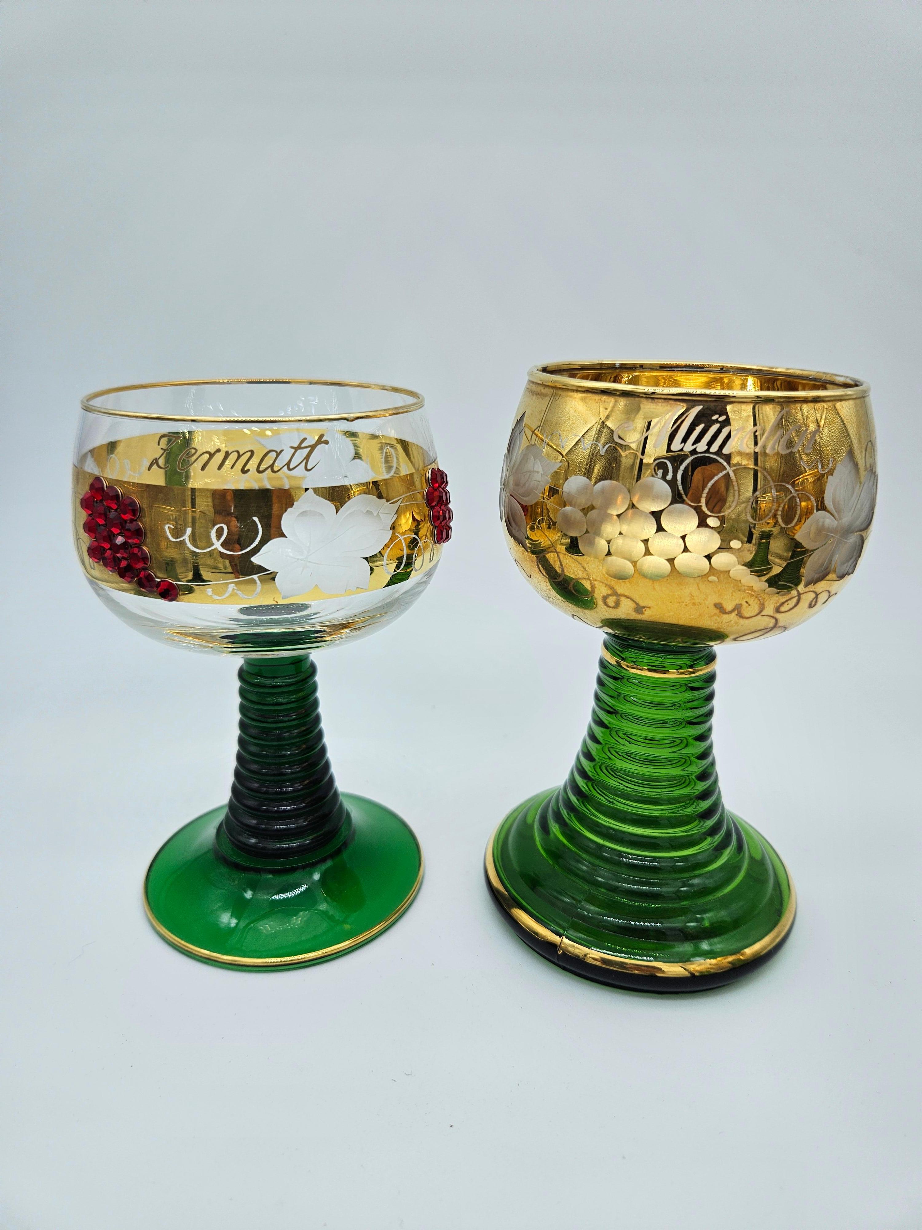 Mid-20th Century Ten gold and colored decorated glass glasses 20th century Germany For Sale