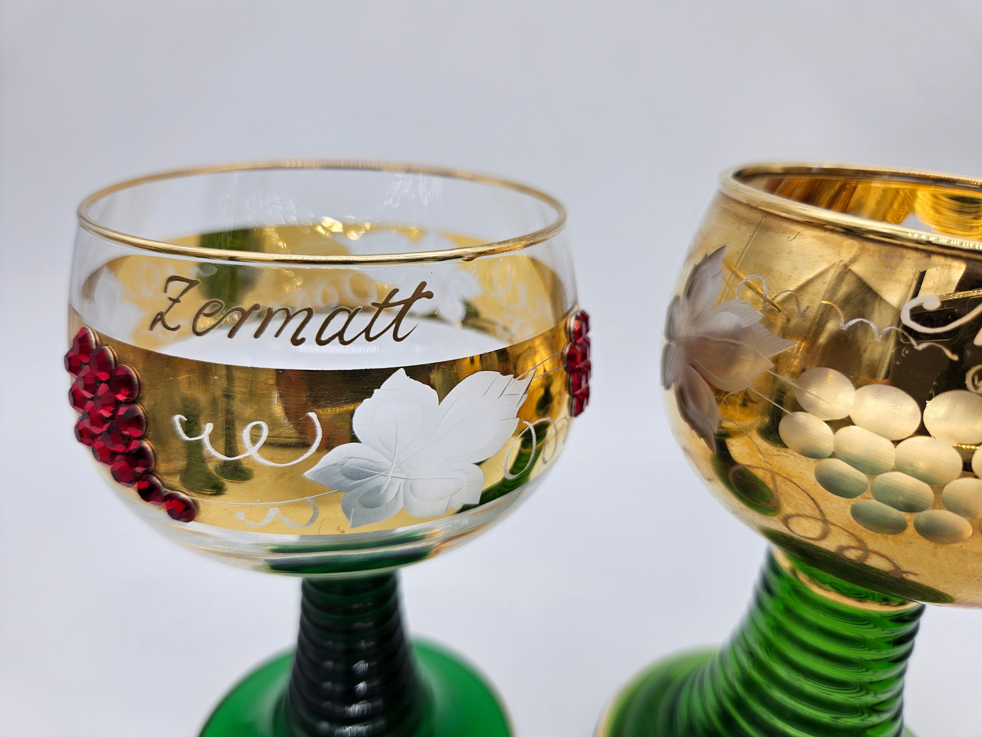Glass Ten gold and colored decorated glass glasses 20th century Germany For Sale