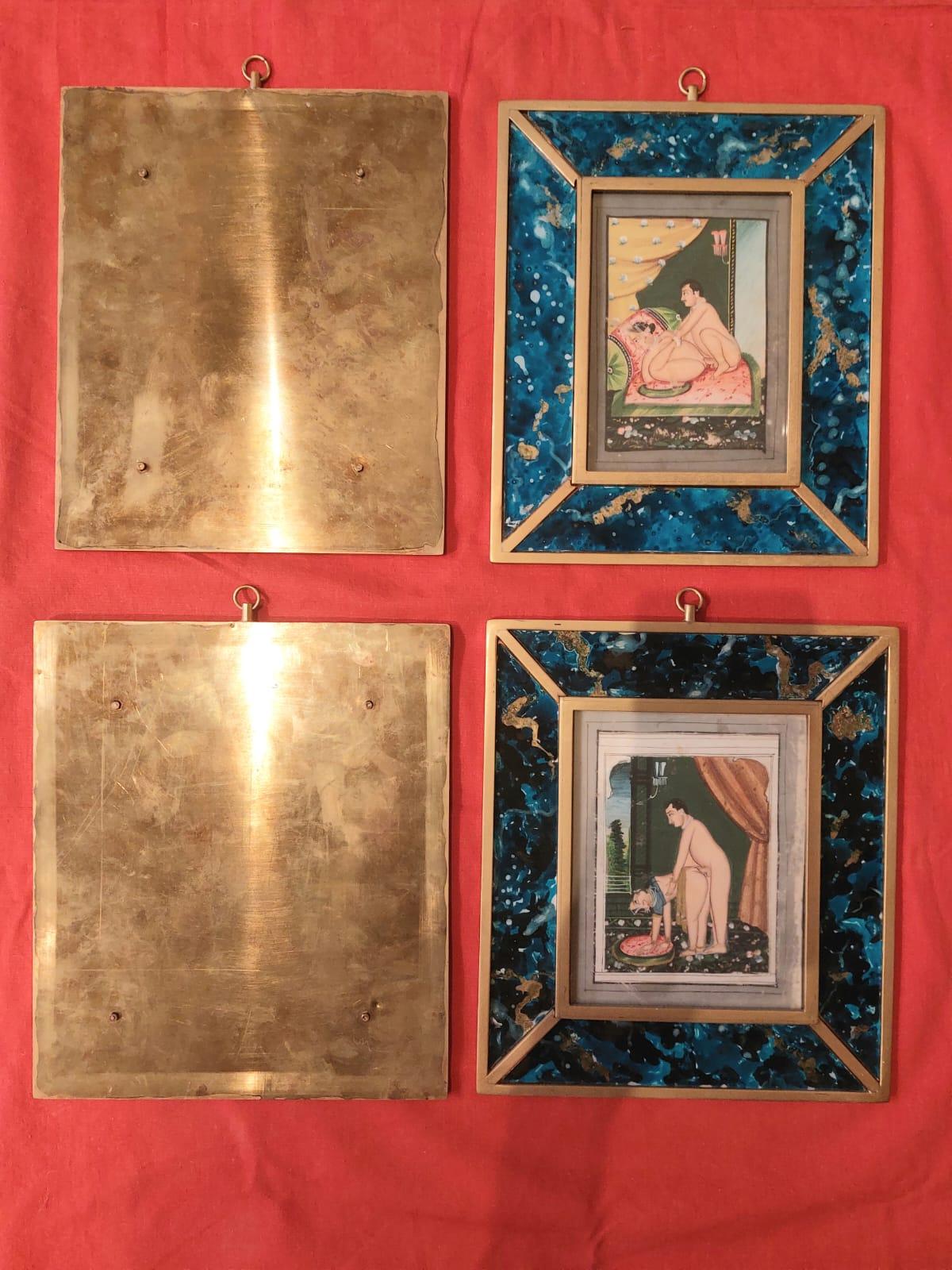 Zehn kleine Gemälde mit Illustrationen aus dem Kamasutra aus dem 19 (Indian)