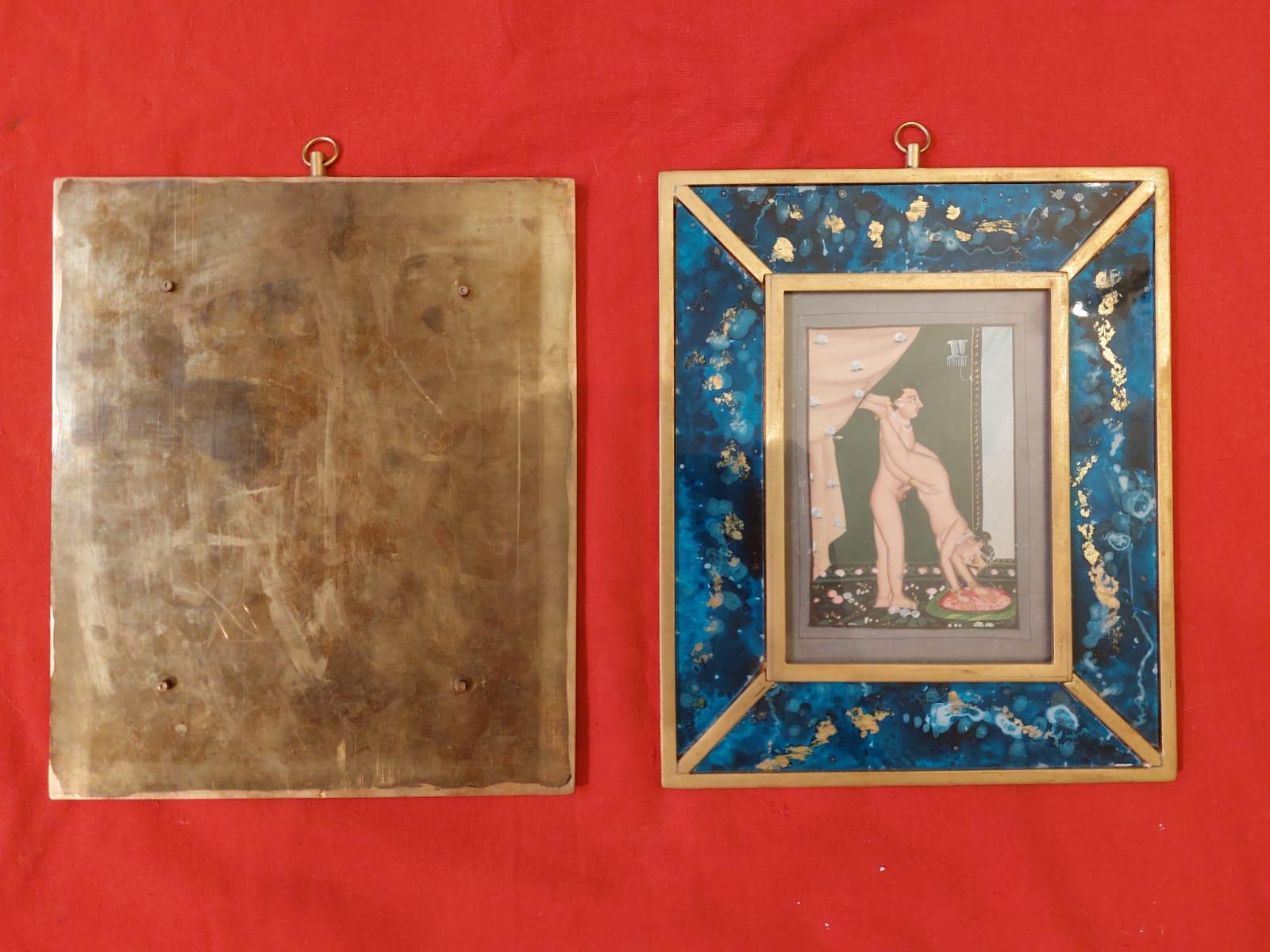 Zehn kleine Gemälde mit Illustrationen aus dem Kamasutra aus dem 19 (Vergoldet)