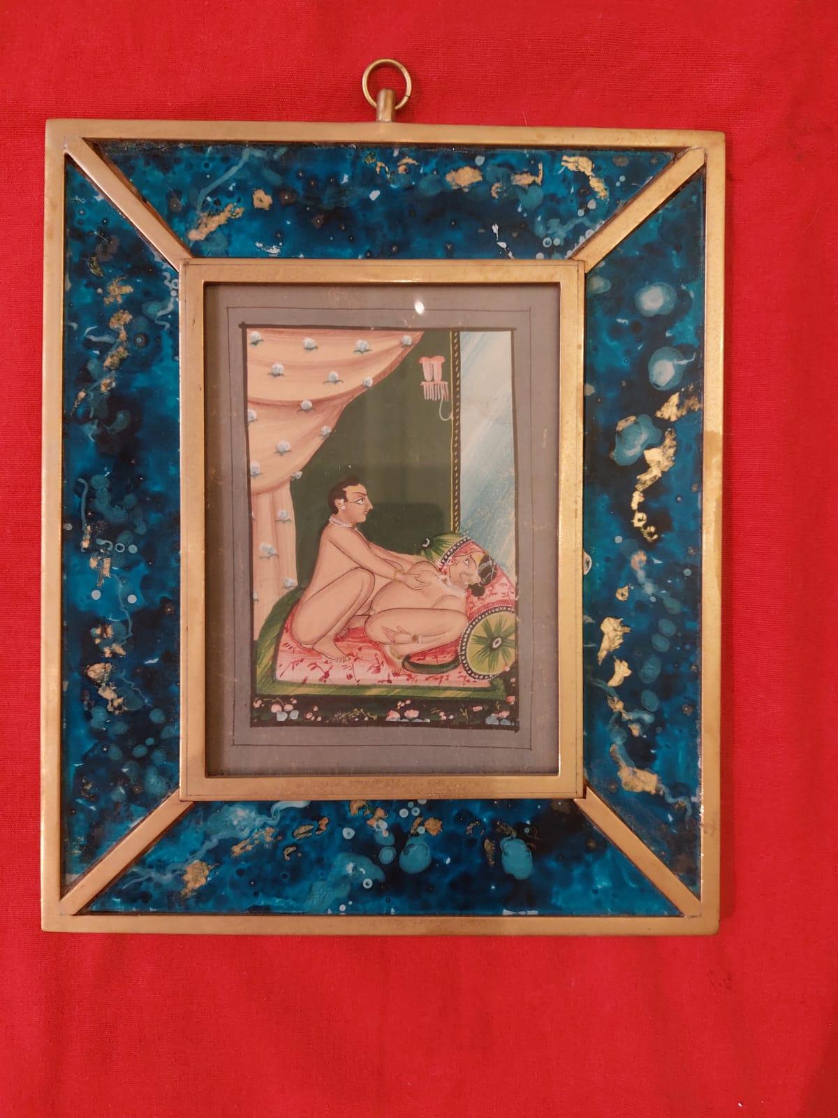 Zehn kleine Gemälde mit Illustrationen aus dem Kamasutra aus dem 19 (Messing)