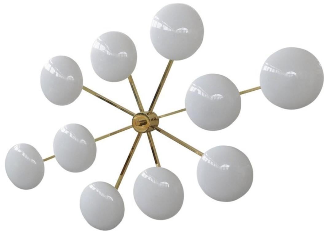 Italian flush mount with Murano glass shades mounted on solid brass frame / Designed by Fabio Bergomi by Fabio Ltd / Made in Italy
Length: 81 inches / Width: 44 inches / Height: 8 inches
10 lights / E12 or E14 type / max 40W each
Order only / This