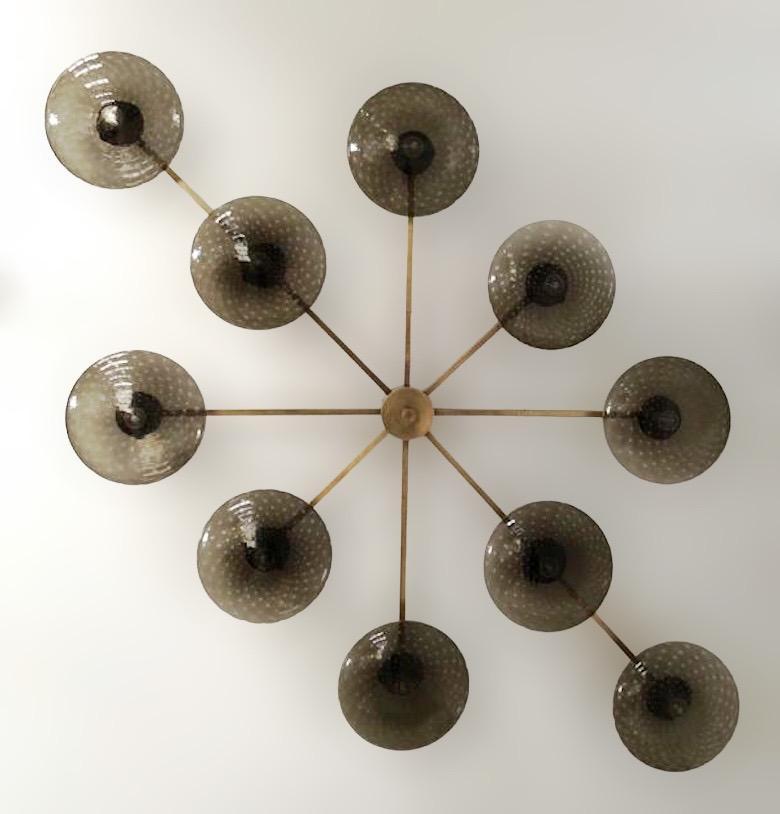 Italian flush mount with Murano glass shades mounted on solid brass frame / Designed by Fabio Bergomi by Fabio Ltd / Made in Italy
Length: 81 inches / Width: 44 inches / Height: 8 inches
10 lights / E12 or E14 type / max 40W each
Order only / This