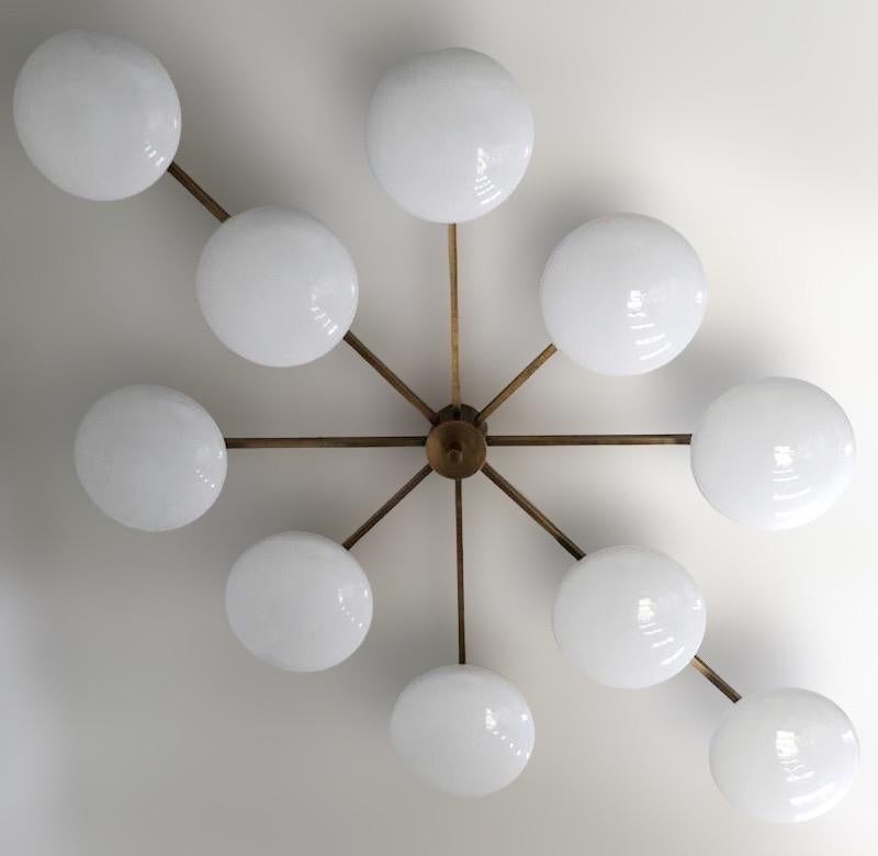 Italian flush mount with Murano glass shades mounted on solid brass frame / Designed by Fabio Bergomi by Fabio Ltd / Made in Italy
Length: 81 inches / Width: 44 inches / Height: 8 inches
10 lights / E12 or E14 type / max 40W each
Order only / This