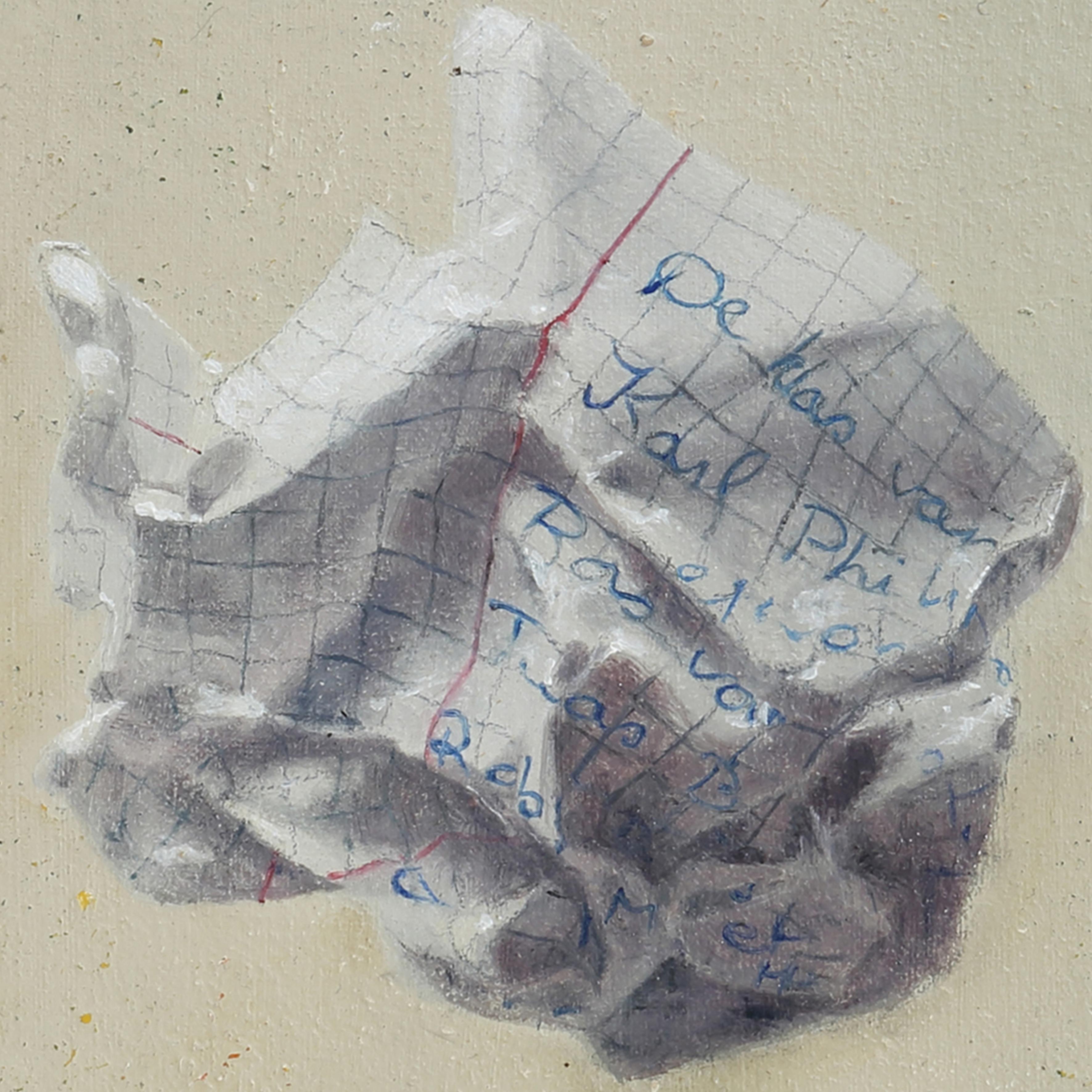 Oil on canvas painting of a wad of paper (Grau), Figurative Painting, von Diederik Boyen