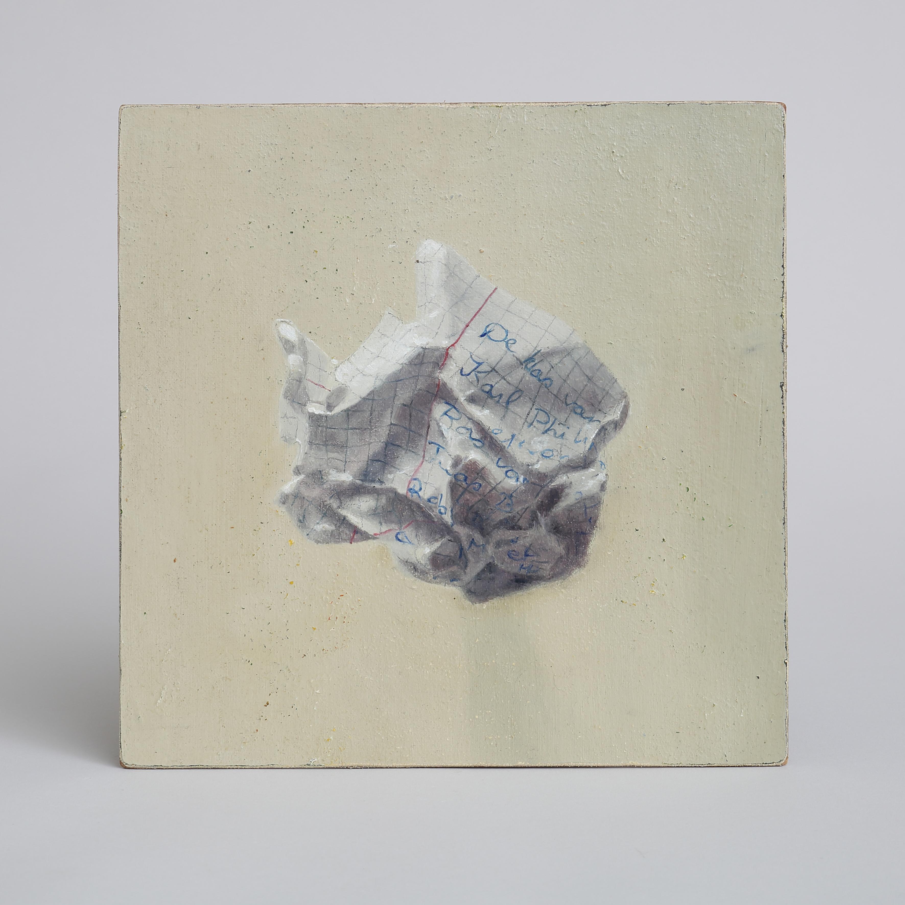 Diederik Boyen Figurative Painting – Oil on canvas painting of a wad of paper