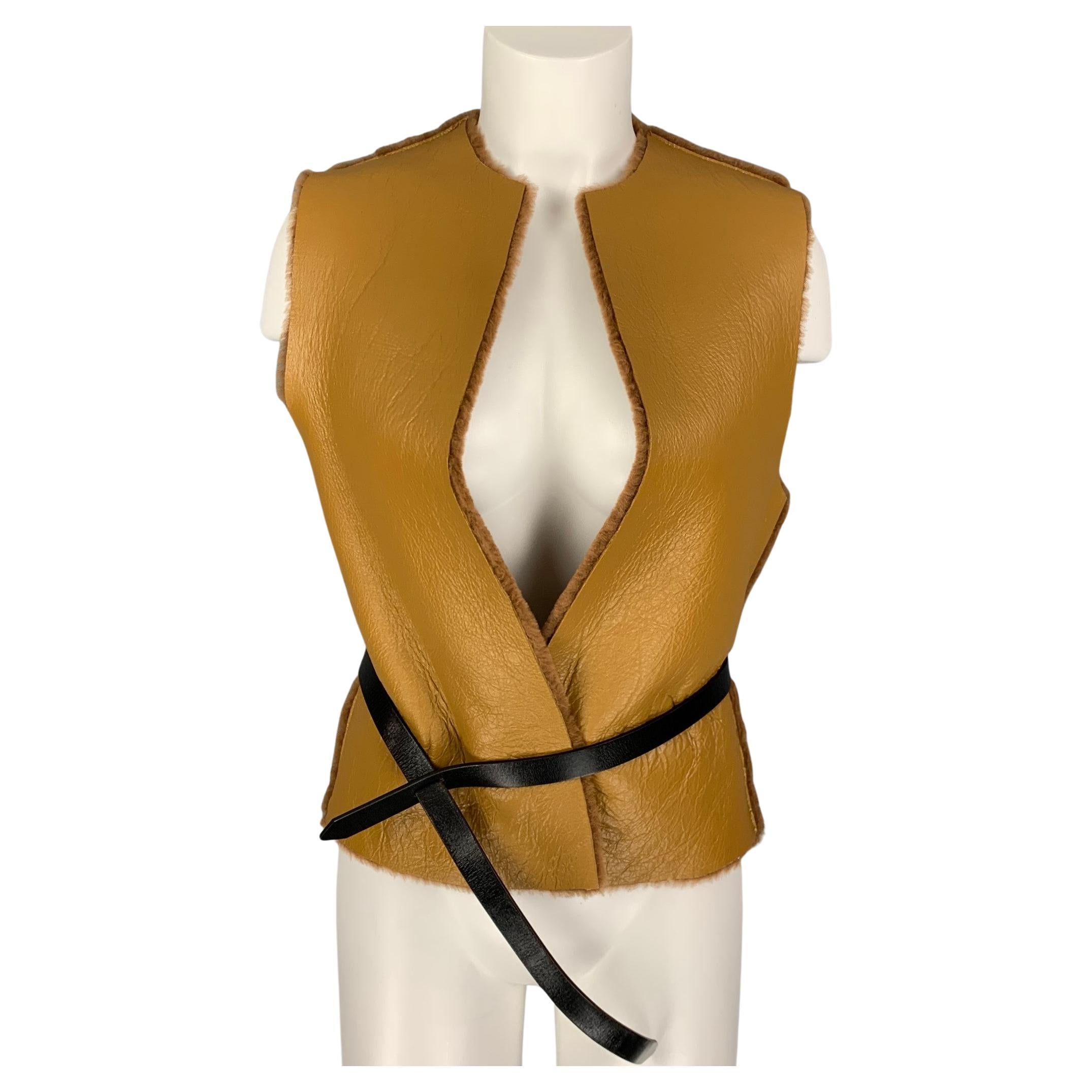 DIEGO BINETTI Size M Tan Sheepskin Leather Belted Vest