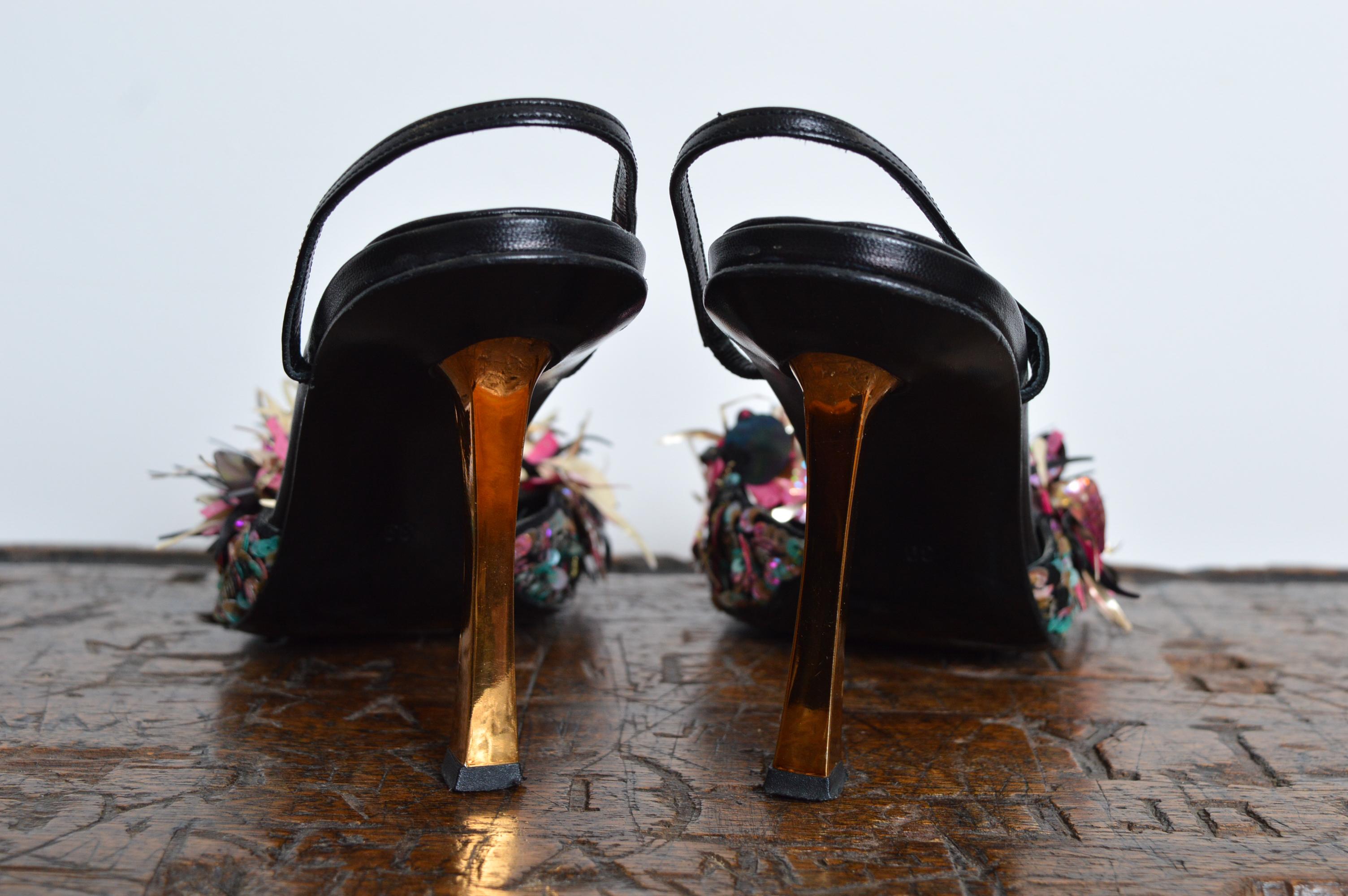 Diego Dolcini early 2000s Tinsel Disco Sling back Court Shoe High Heels  39 / 6 For Sale 6