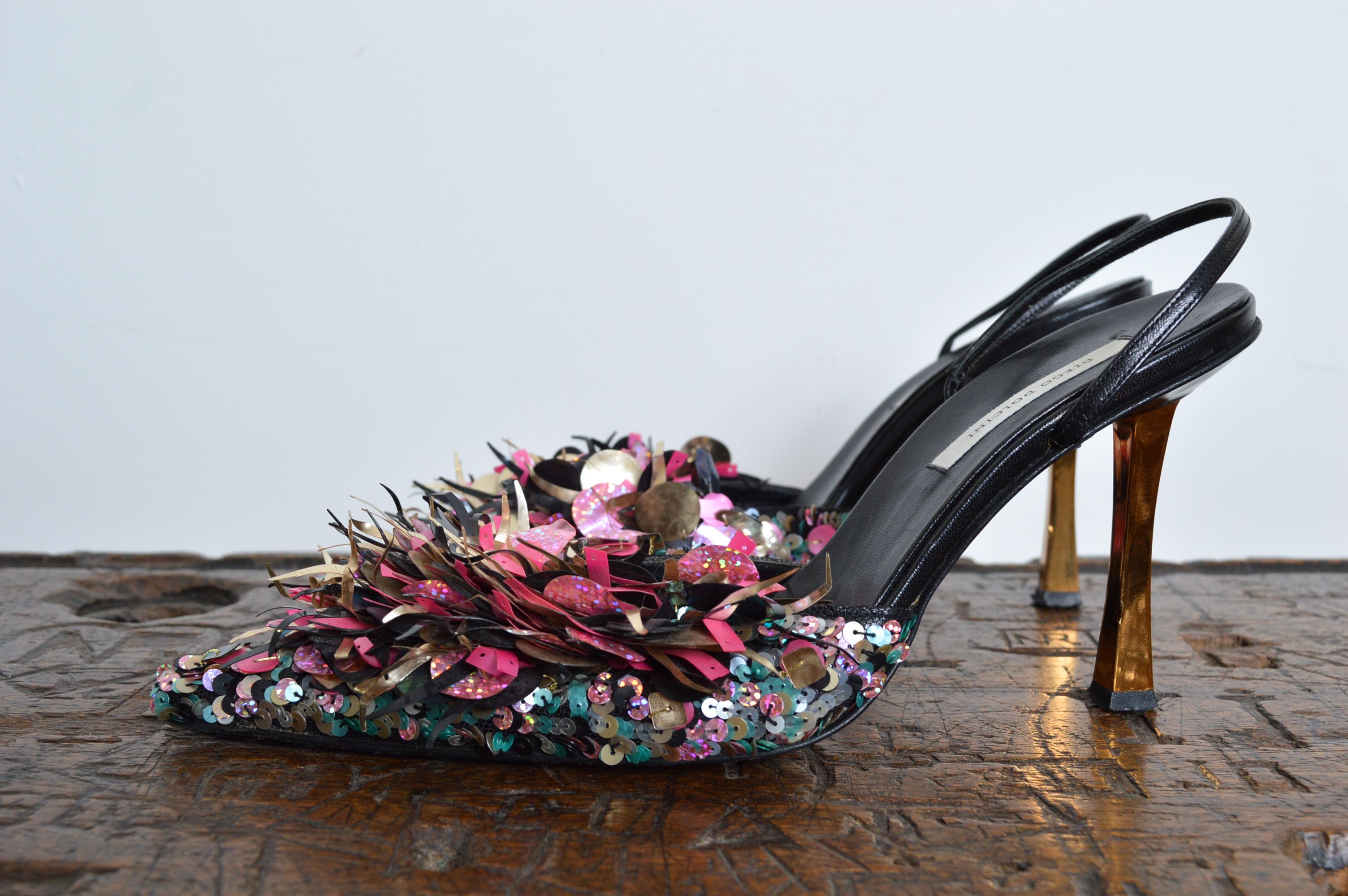 Diego Dolcini early 2000s Tinsel Disco Sling back Court Shoe High Heels  39 / 6 For Sale 3