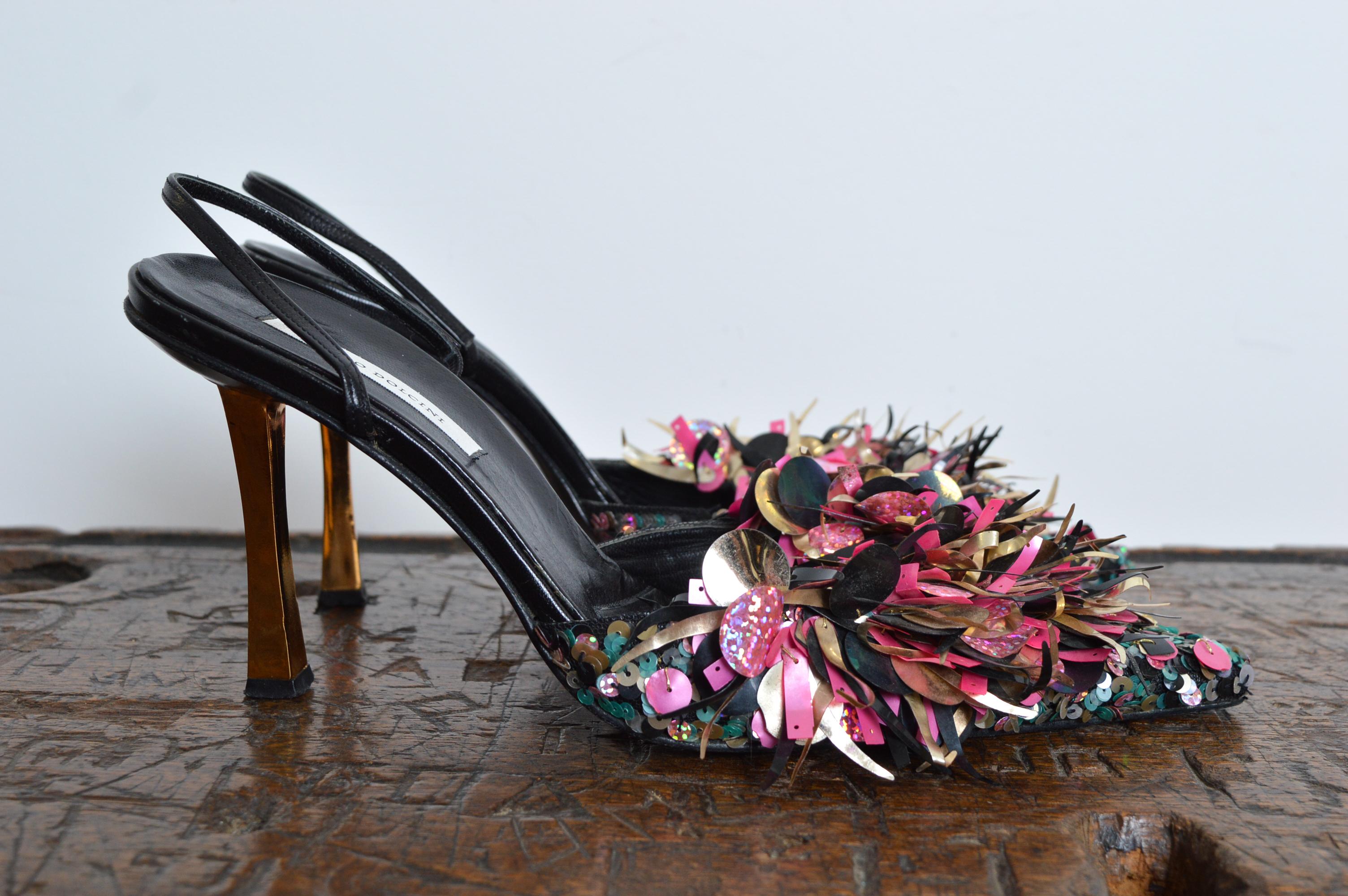 Diego Dolcini early 2000s Tinsel Disco Sling back Court Shoe High Heels  39 / 6 For Sale 4