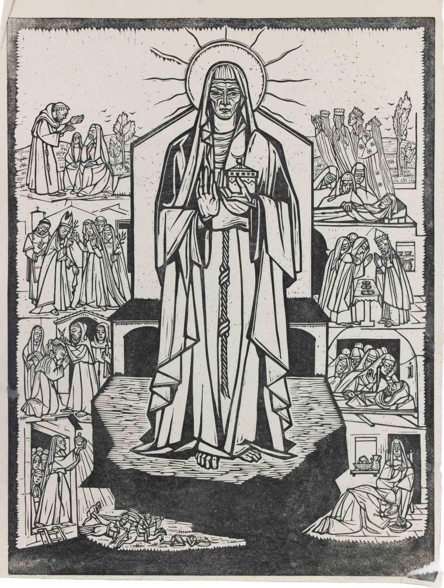 Scena religiosa - xilografia di Diego Donati - 1968