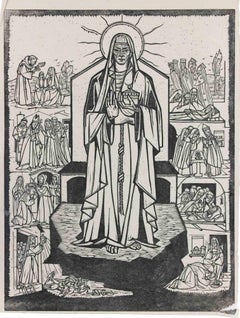 Religious Scene - woodcut by Diego Donati - 1968