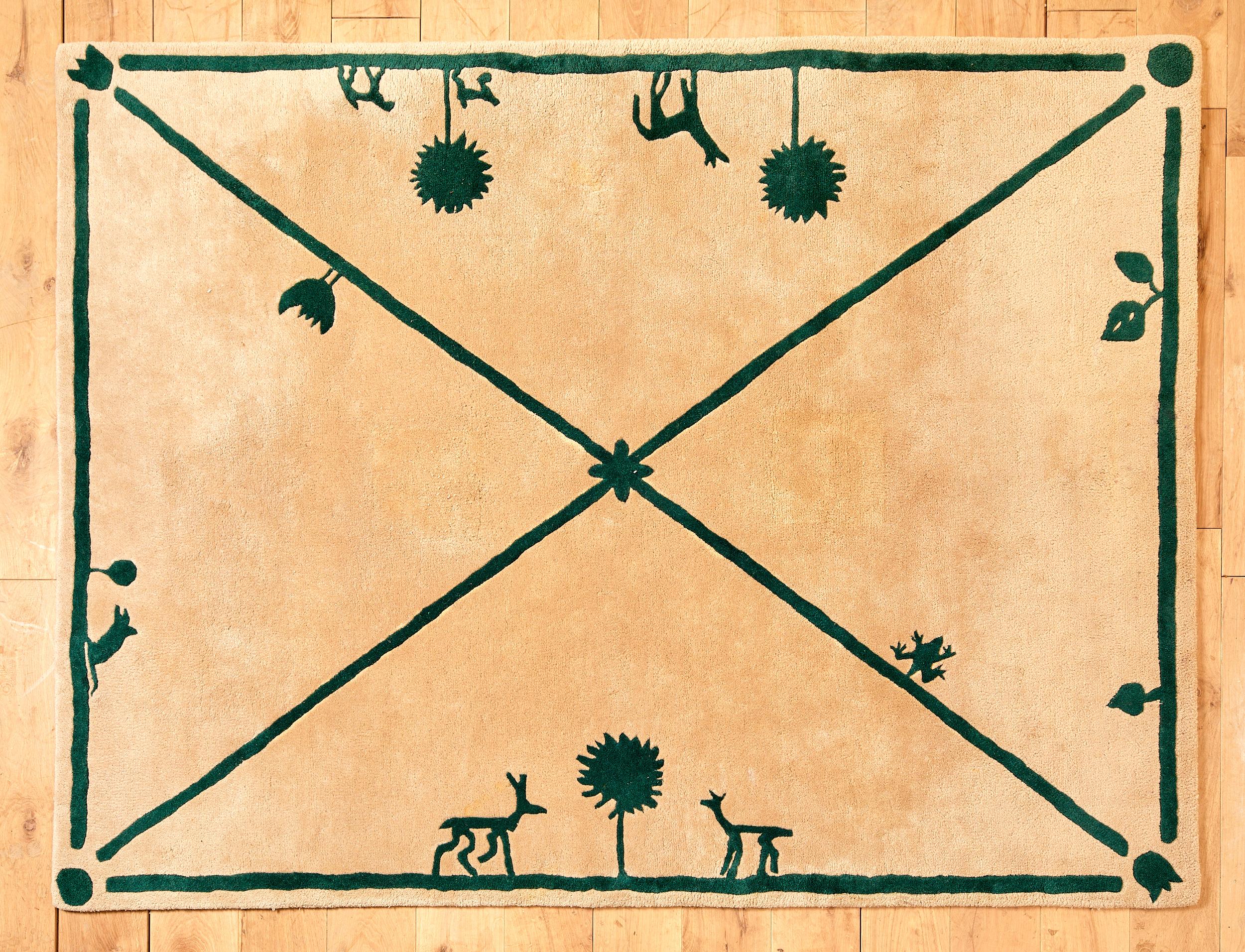 Diego Giacometti (1905)1985), 
La Promenade ses Amis carpet, 
circa 1985,
wool,
With a label woven inscribed GIACOMETTI.