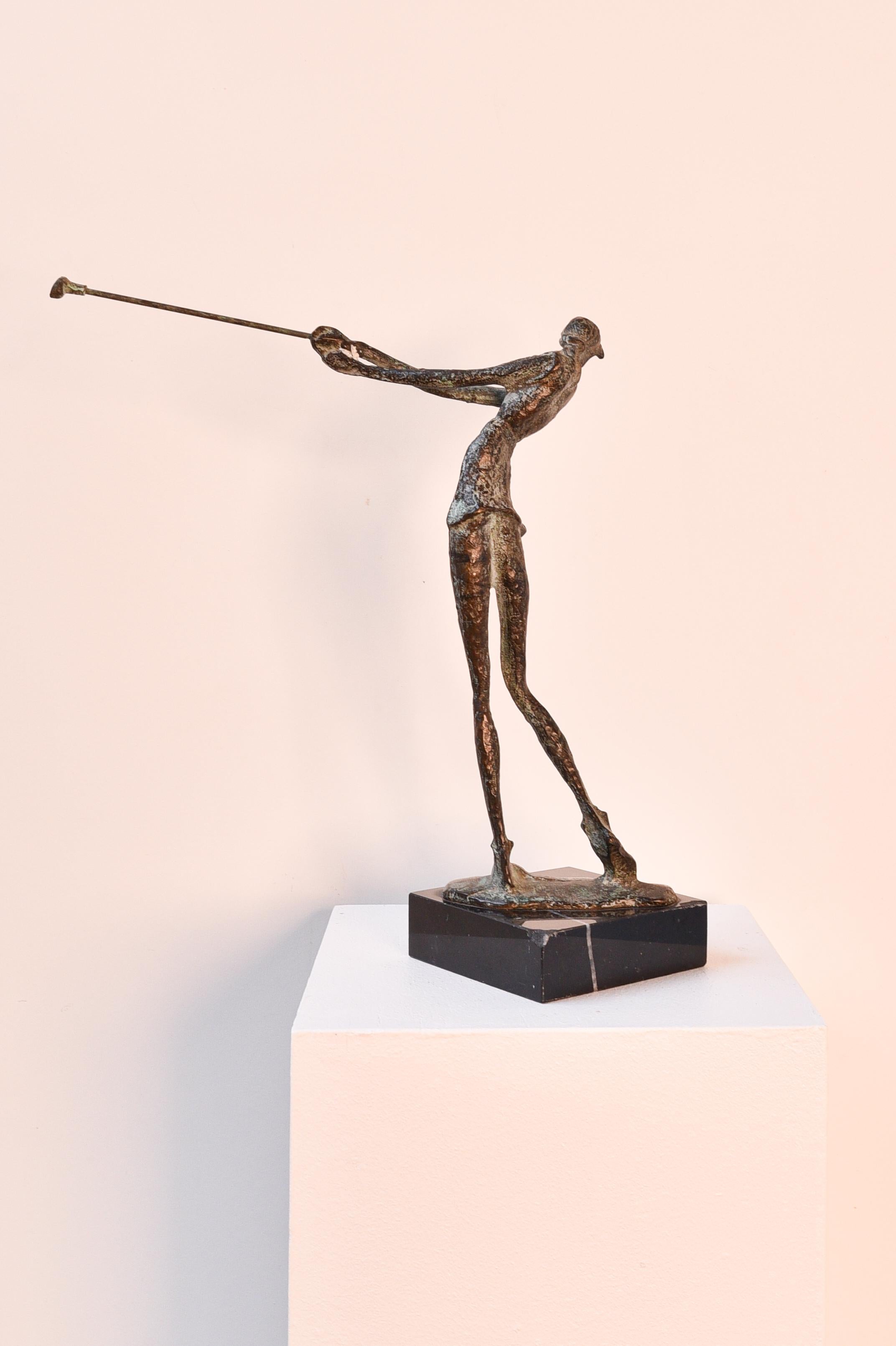 Bronze statue of a female golf player on a marble foot, after Giacometti - Sculpture by Diego Giacometti