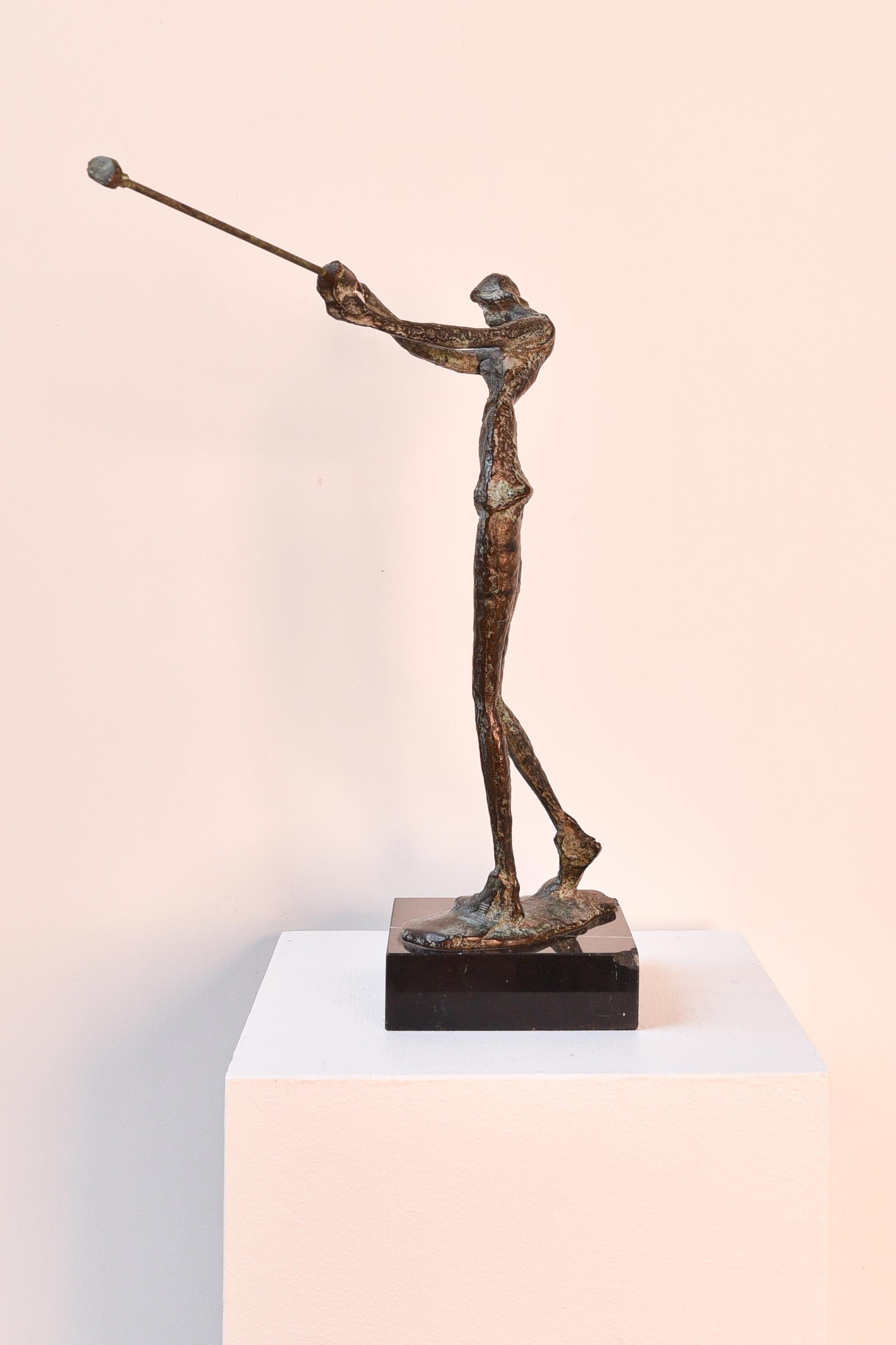 Bronze statue of a female golf player on a marble foot, after Giacometti - Expressionist Sculpture by Diego Giacometti