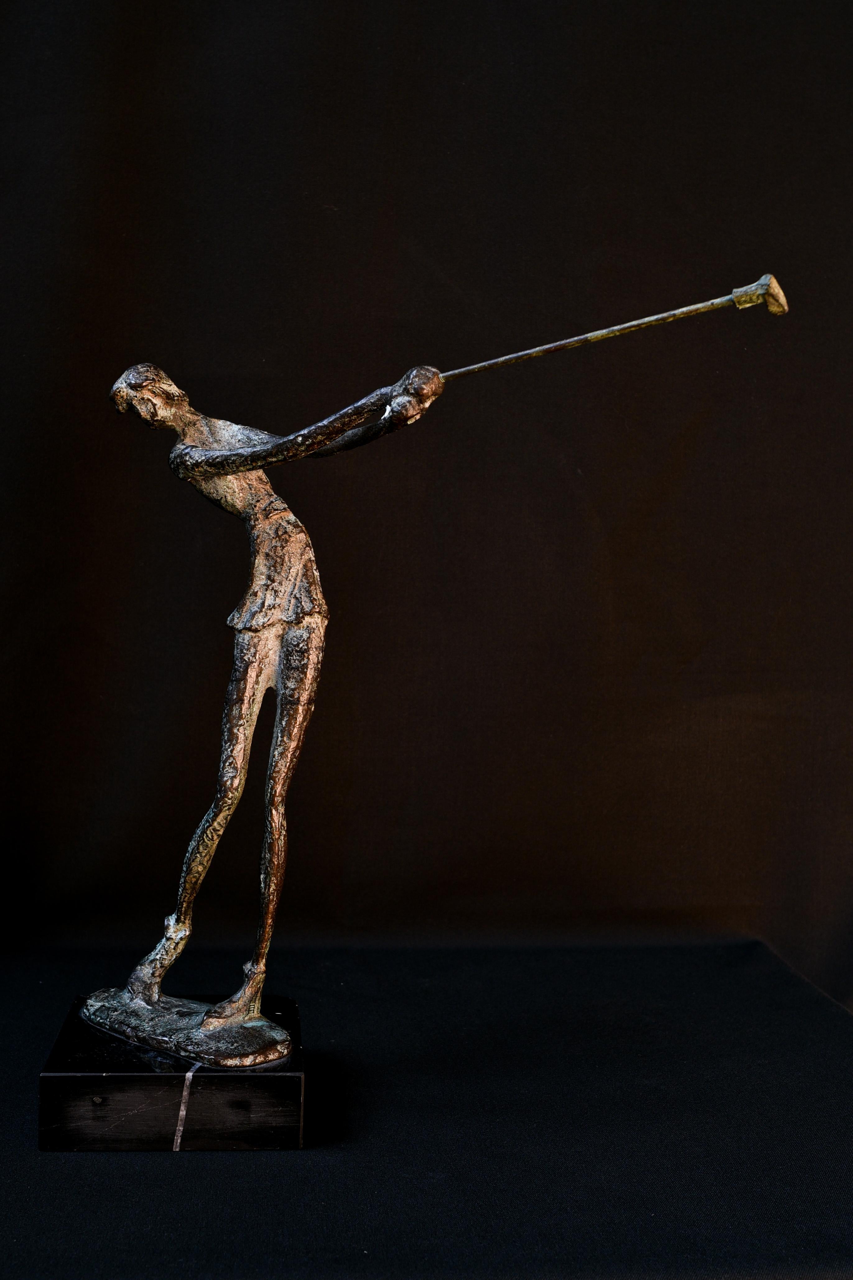 Bronze statue of a female golf player on a marble foot, after Giacometti 3