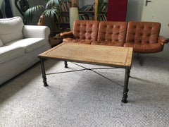 Diego Giacometti Stil Wohnzimmertisch Metallbasis & Flechtwerk Tischplatte