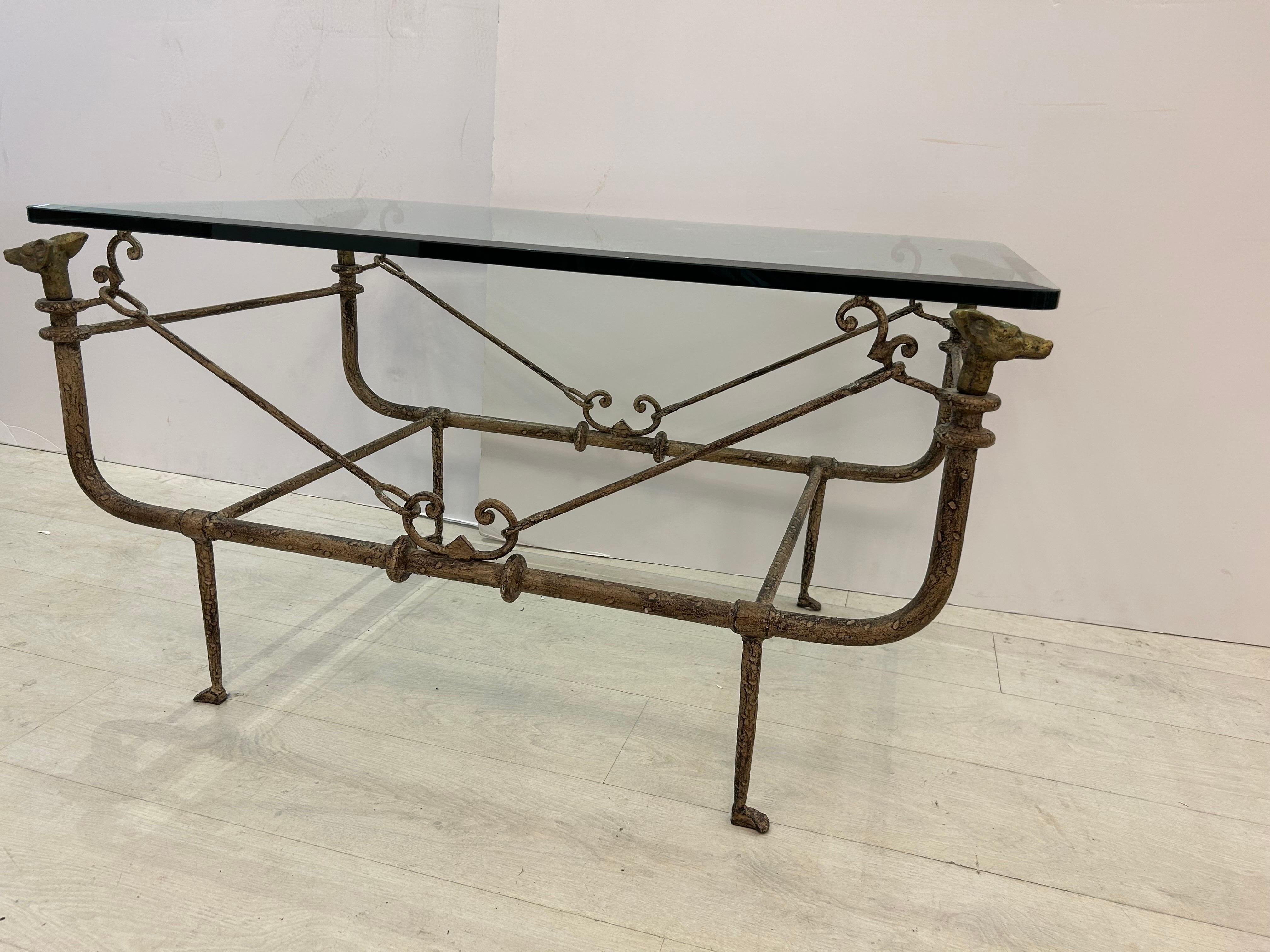 Mid-Century Modern Table basse style Diego, Giacometti, en bronze et fer en vente